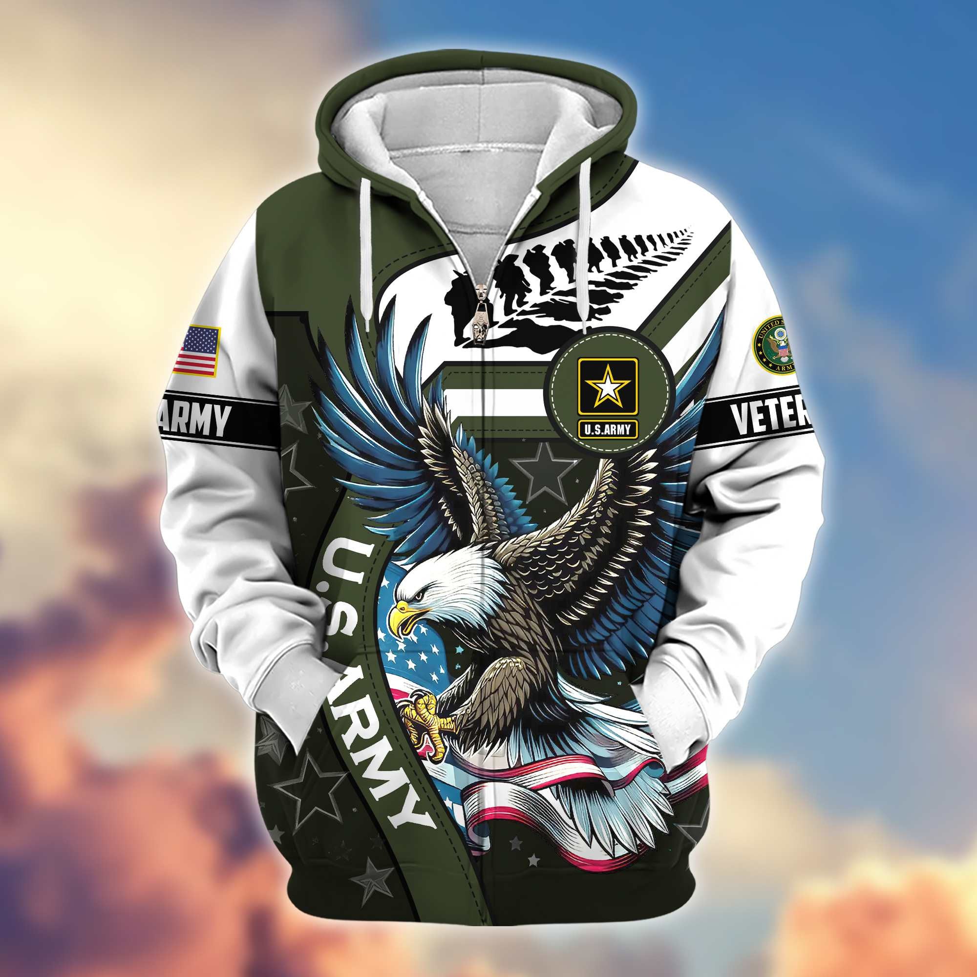 Premium Honoring All Who Served US Veterans Zip Hoodie, Gifts For US Veterans