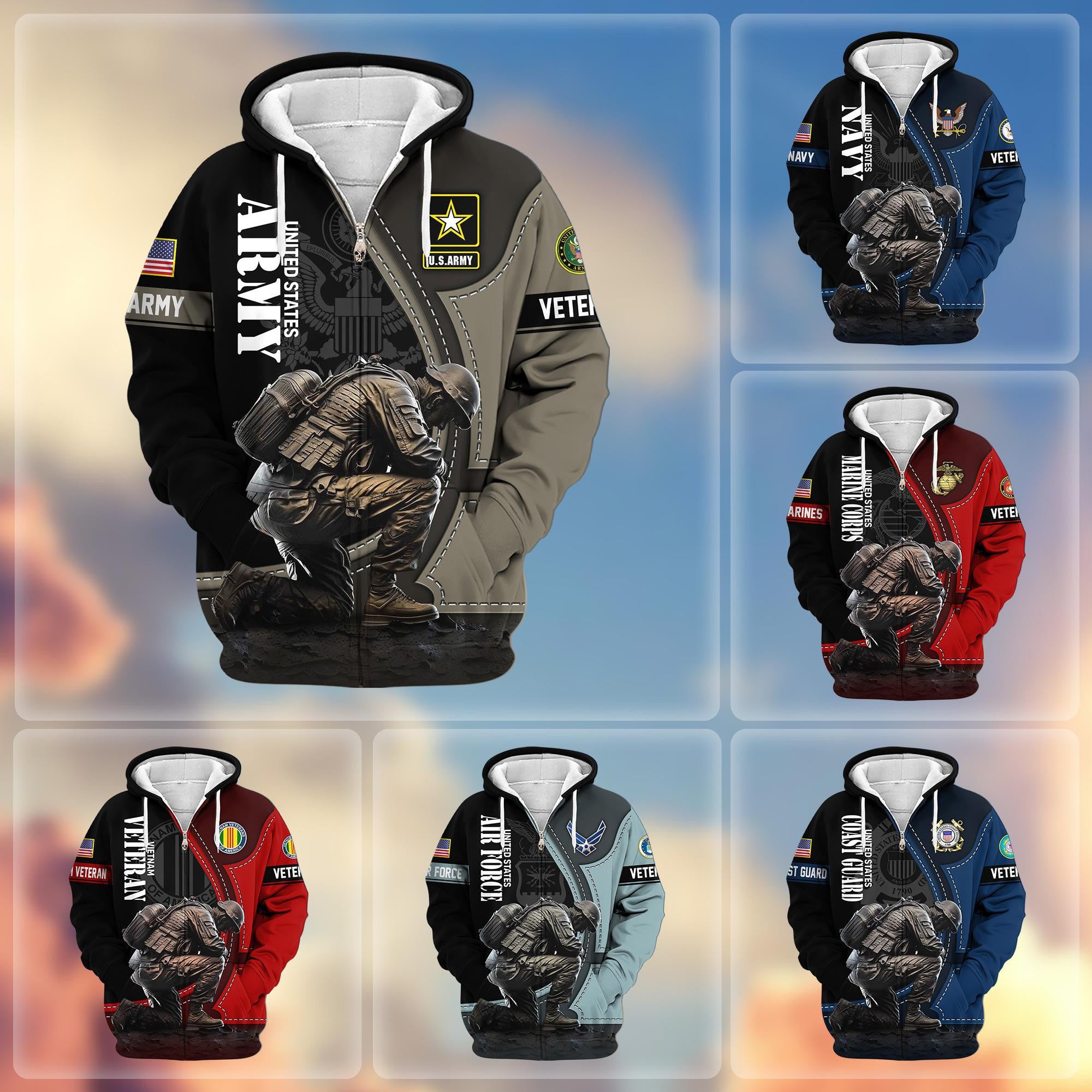 Premium US Veterans Zip Hoodie, Gifts For US Veterans