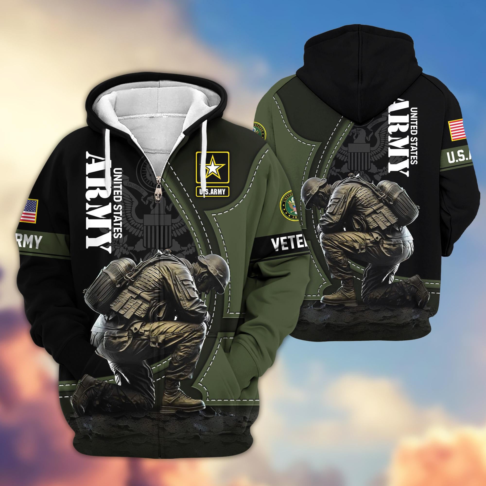 Premium US Veterans Zip Hoodie, Gifts For US Veterans