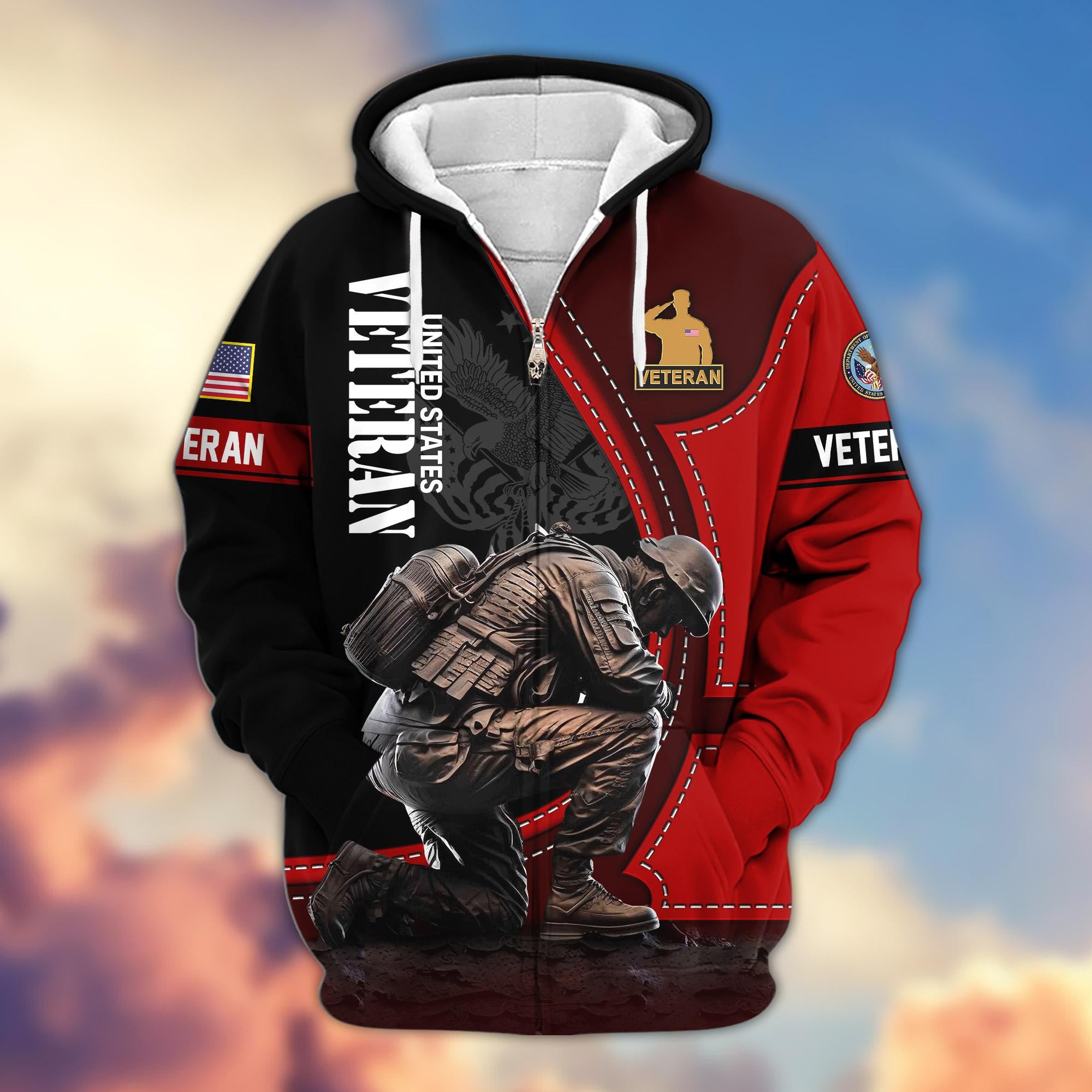 Premium US Veterans Zip Hoodie, Gifts For US Veterans
