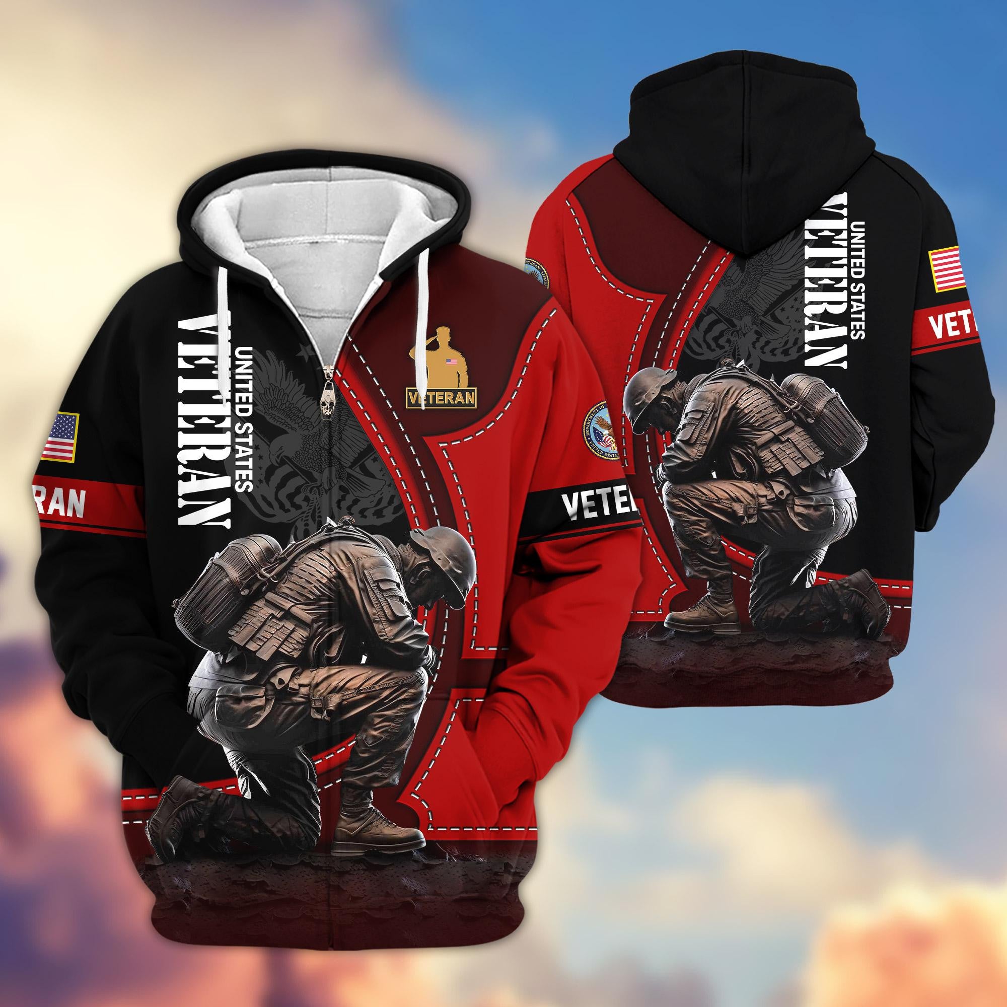 Premium US Veterans Zip Hoodie, Gifts For US Veterans