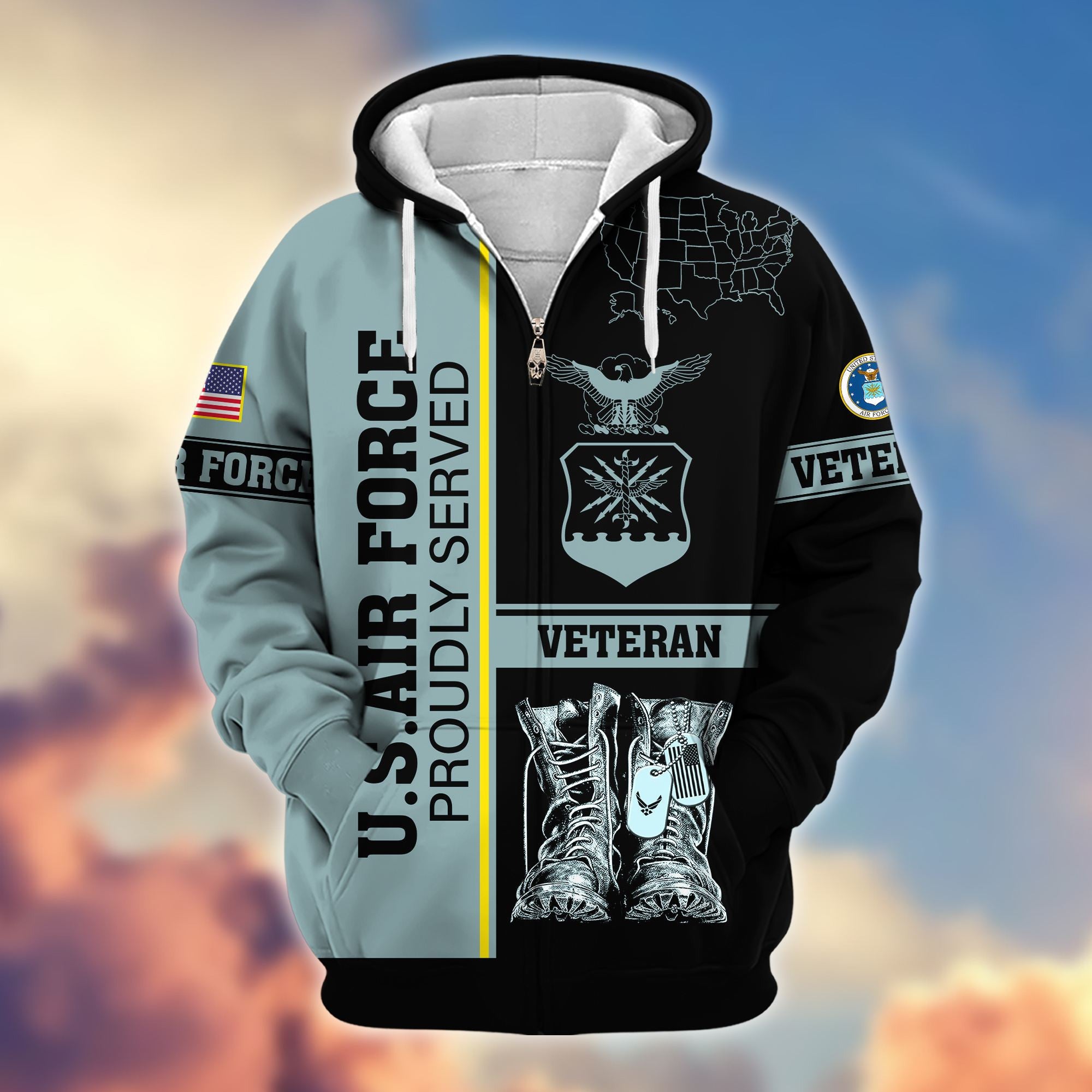 Premium US Veterans Zip Hoodie, Gifts For US Veterans Gifts On Father's Day, Armed Force Day, Independence Day, Veterans Day.