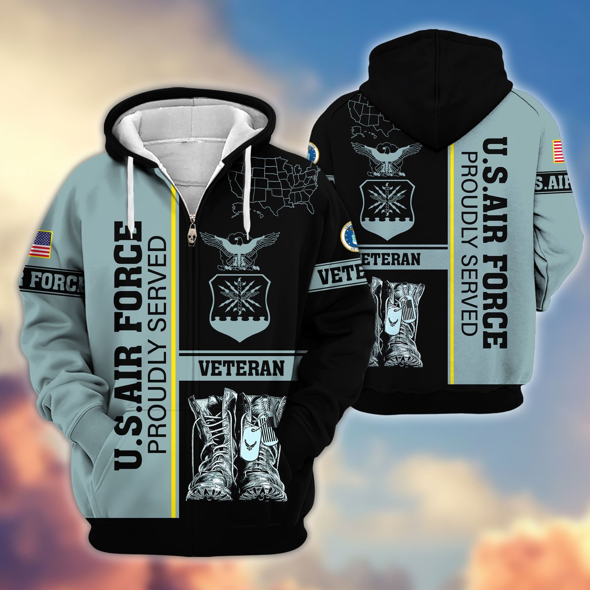 Premium US Veterans Zip Hoodie, Gifts For US Veterans Gifts On Father's Day, Armed Force Day, Independence Day, Veterans Day.