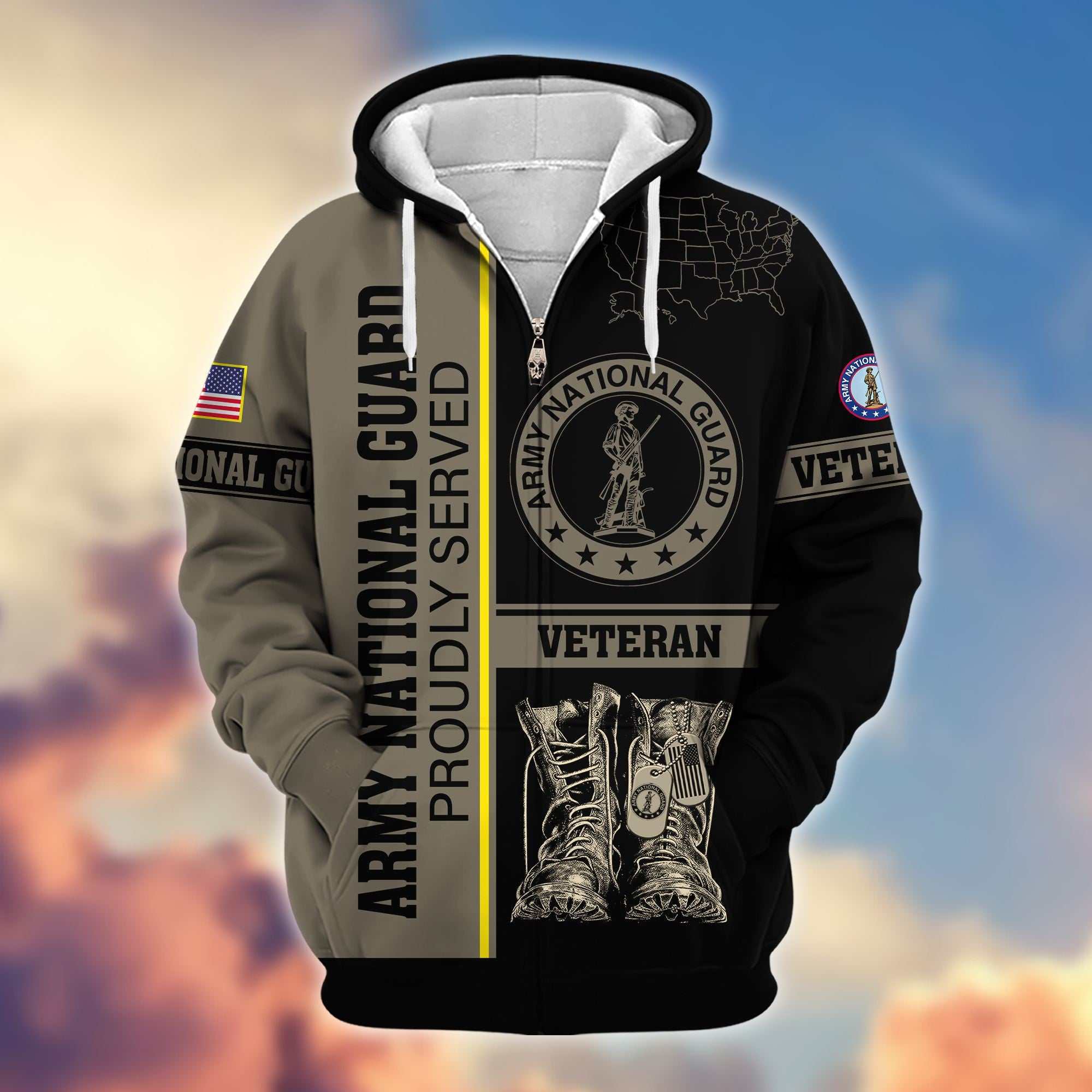 Premium US Veterans Zip Hoodie, Gifts For US Veterans Gifts On Father's Day, Armed Force Day, Independence Day, Veterans Day.