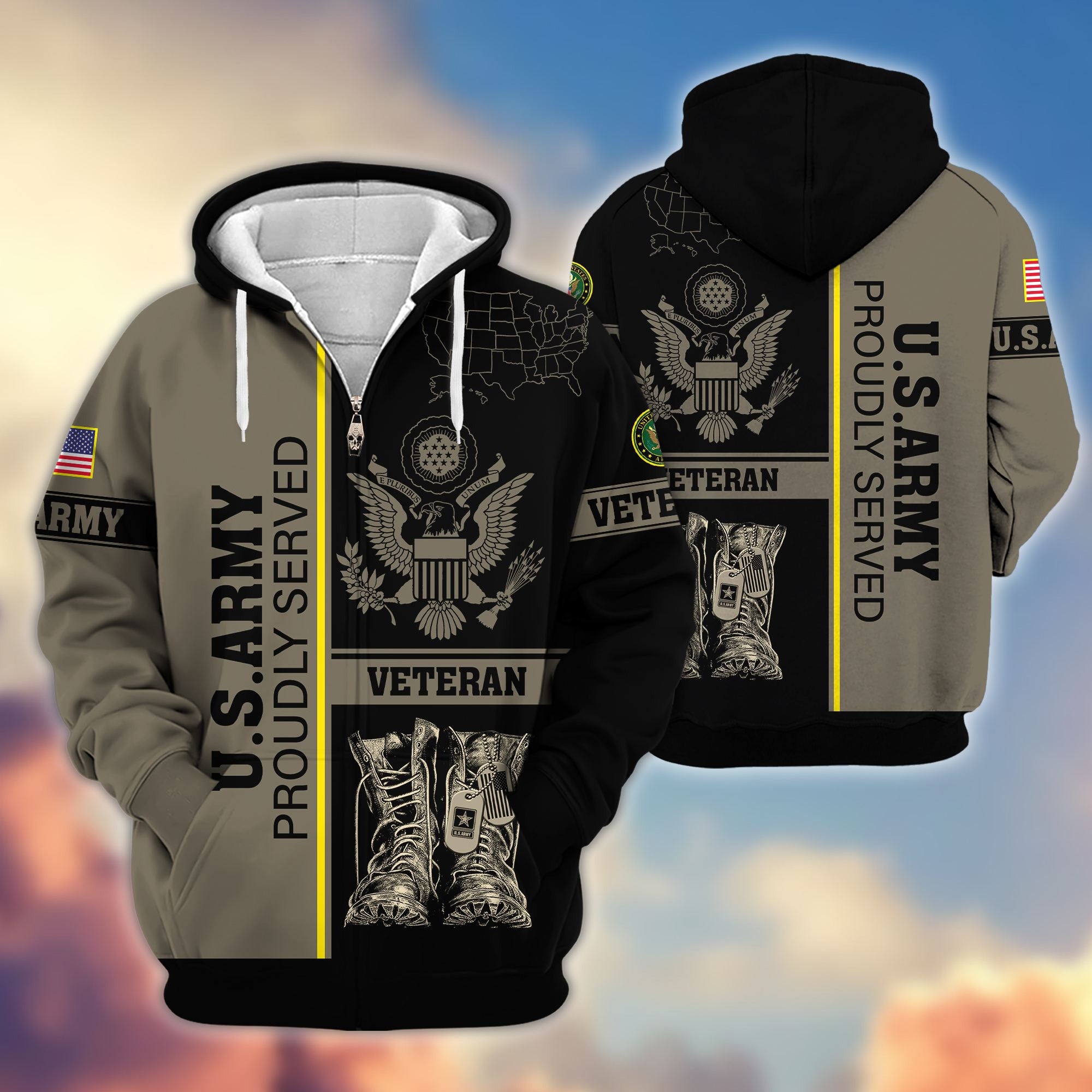 Premium US Veterans Zip Hoodie, Gifts For US Veterans Gifts On Father's Day, Armed Force Day, Independence Day, Veterans Day.