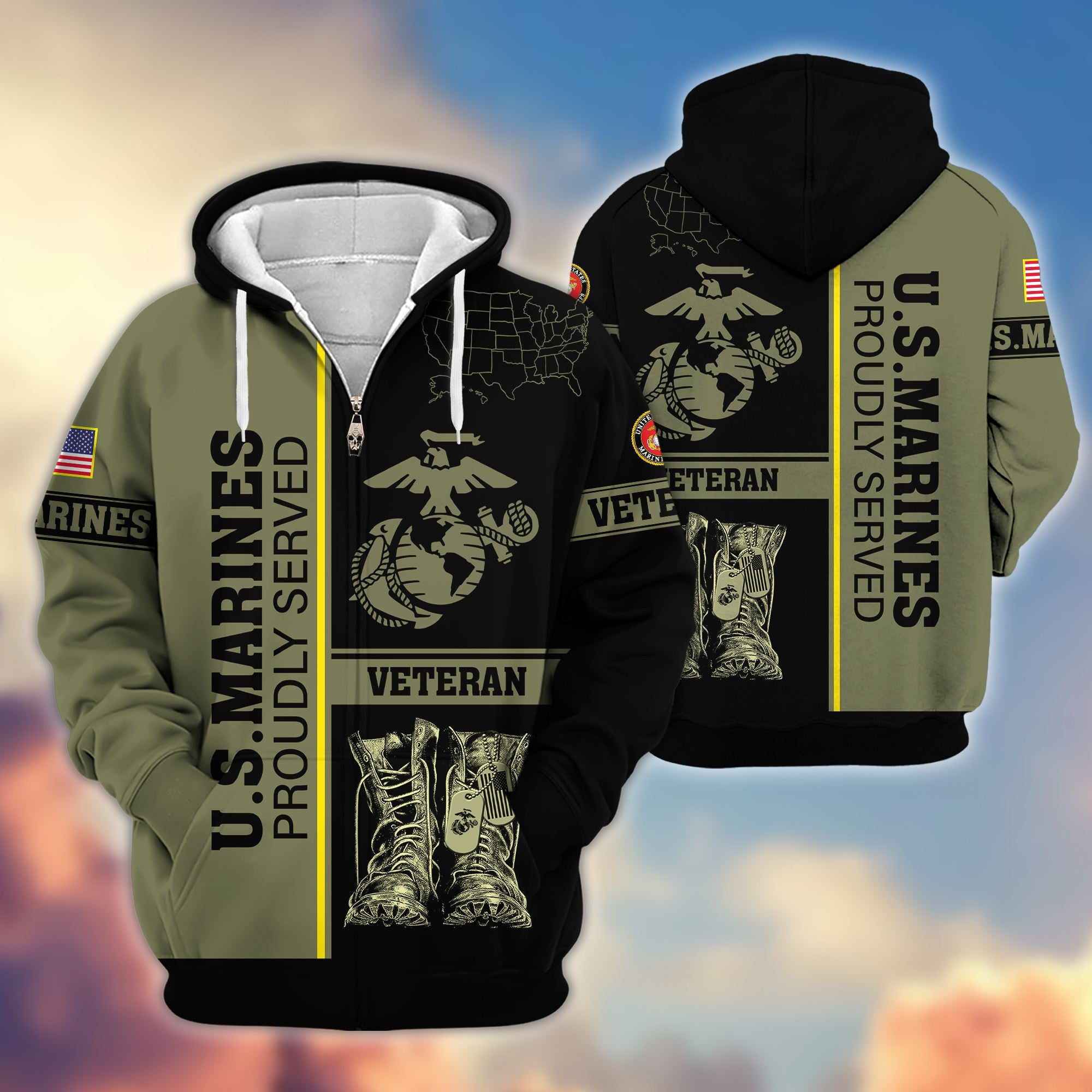 Premium US Veterans Zip Hoodie, Gifts For US Veterans Gifts On Father's Day, Armed Force Day, Independence Day, Veterans Day.