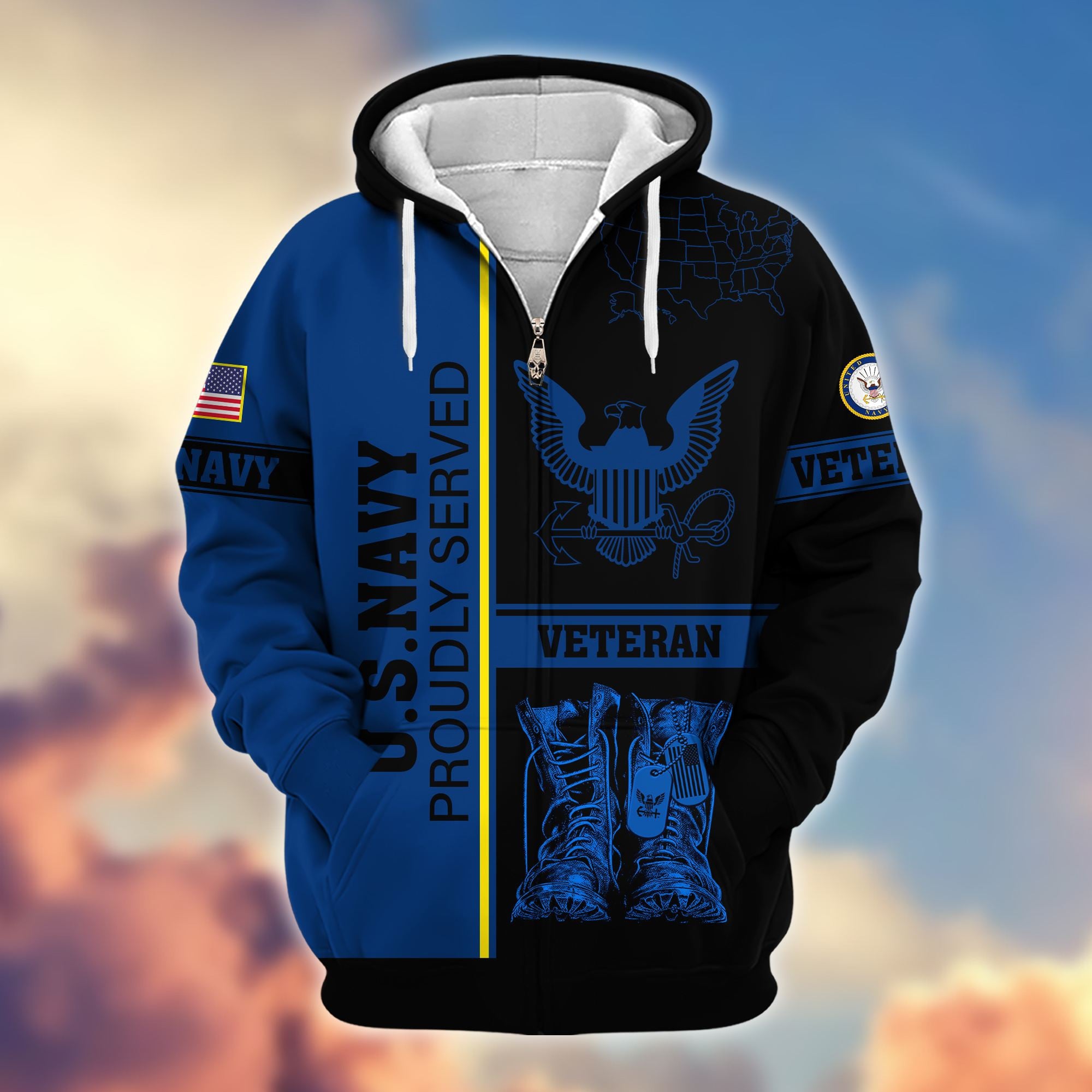 Premium US Veterans Zip Hoodie, Gifts For US Veterans Gifts On Father's Day, Armed Force Day, Independence Day, Veterans Day.