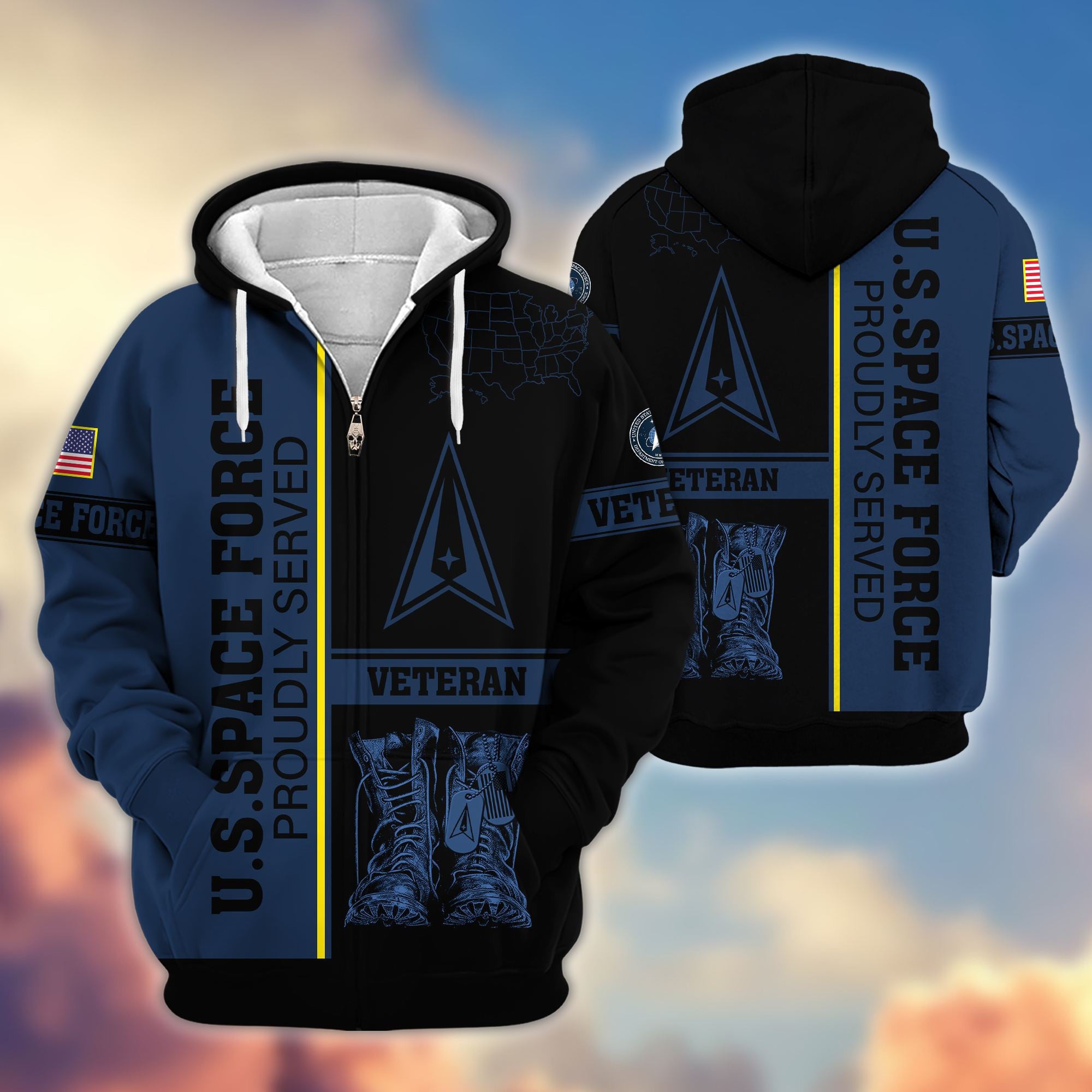 Premium US Veterans Zip Hoodie, Gifts For US Veterans Gifts On Father's Day, Armed Force Day, Independence Day, Veterans Day.