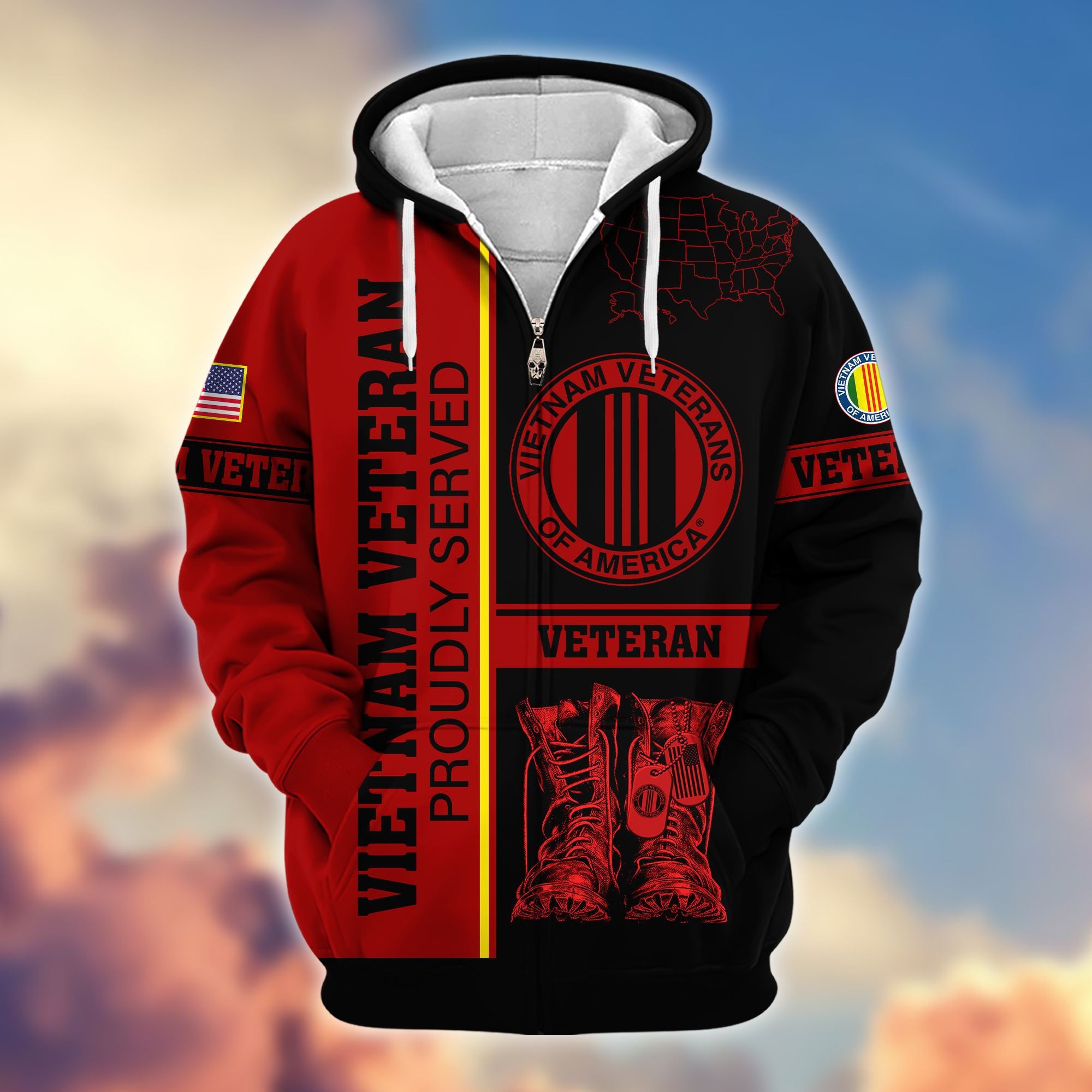 Premium US Veterans Zip Hoodie, Gifts For US Veterans Gifts On Father's Day, Armed Force Day, Independence Day, Veterans Day.