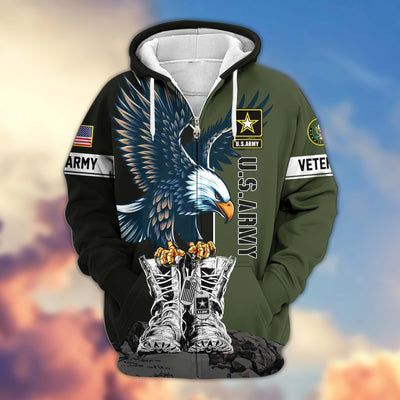 Premium US Veterans Zip Hoodie, Gifts For US Veterans, Gifts For Dad, Gifts On Armed Force Day, Independence Day, Veterans Day.