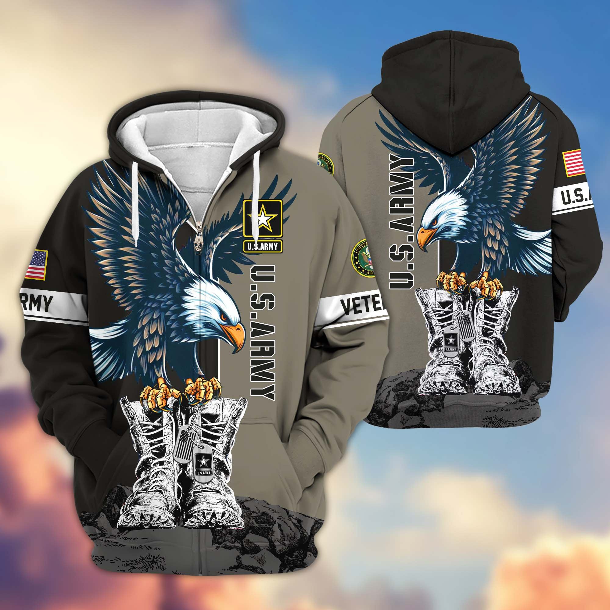 Premium US Veterans Zip Hoodie, Gifts For US Veterans, Gifts For Dad, Gifts On Armed Force Day, Independence Day, Veterans Day.