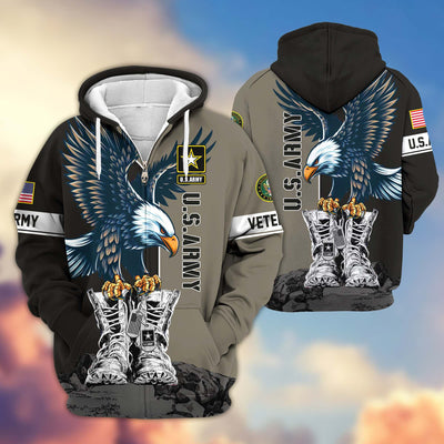 Premium US Veterans Zip Hoodie, Gifts For US Veterans, Gifts For Dad, Gifts On Armed Force Day, Independence Day, Veterans Day.