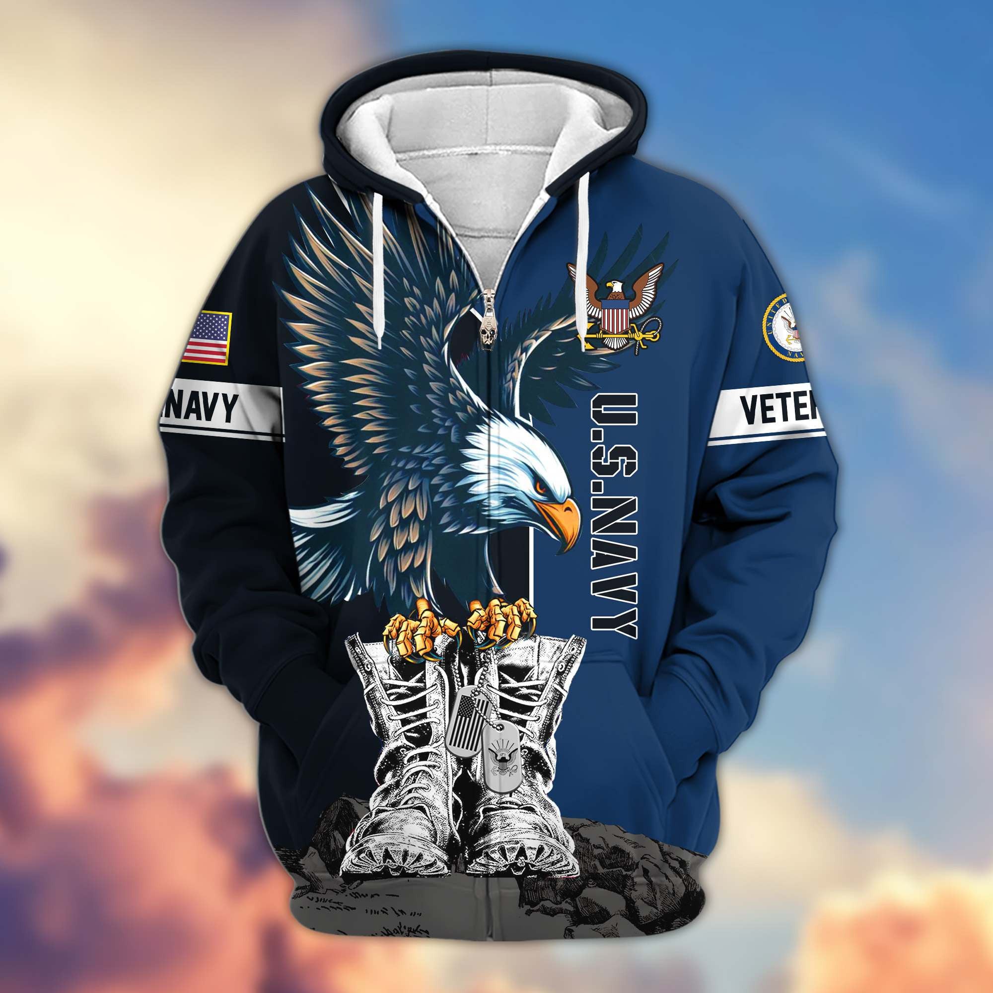Premium US Veterans Zip Hoodie, Gifts For US Veterans, Gifts For Dad, Gifts On Armed Force Day, Independence Day, Veterans Day.
