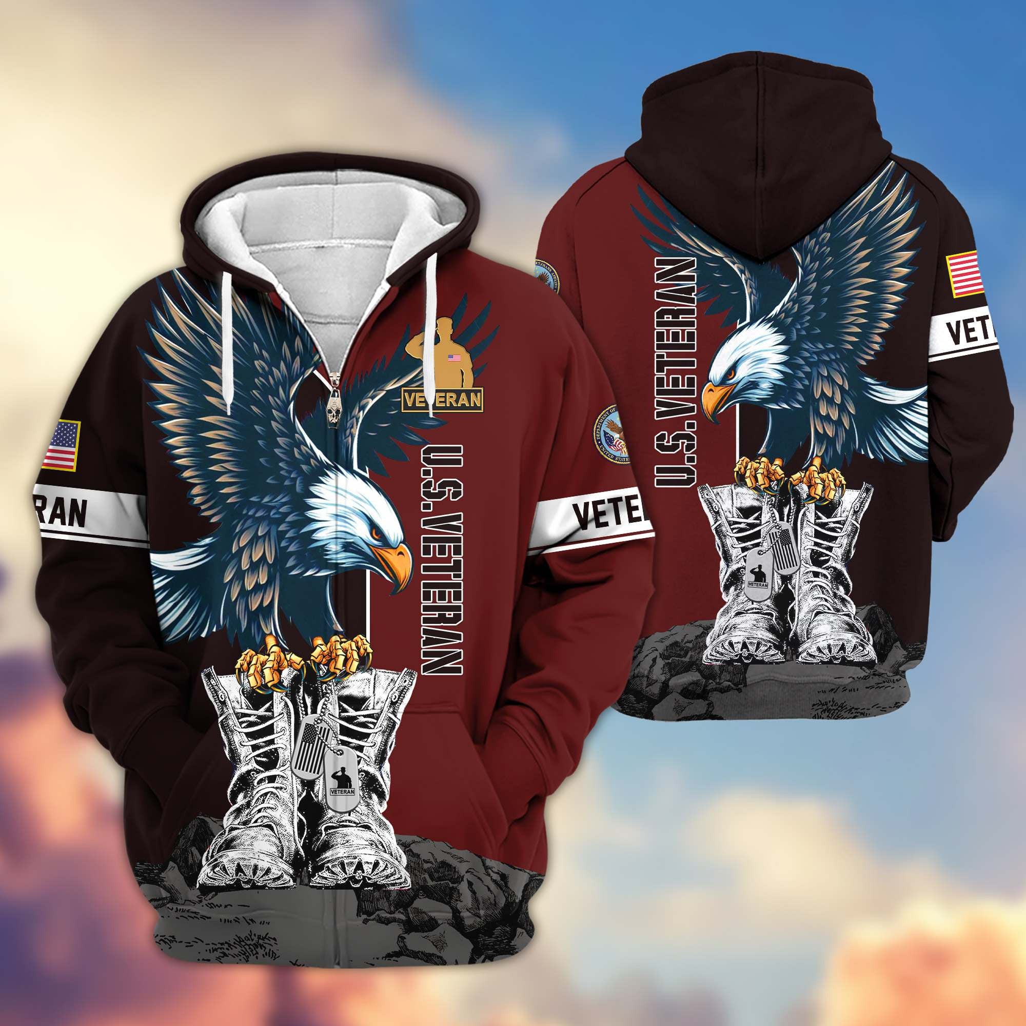 Premium US Veterans Zip Hoodie, Gifts For US Veterans, Gifts For Dad, Gifts On Armed Force Day, Independence Day, Veterans Day.