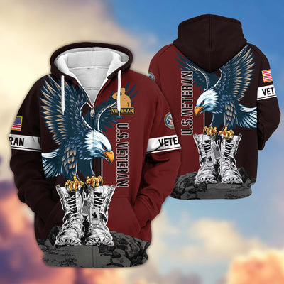 Premium US Veterans Zip Hoodie, Gifts For US Veterans, Gifts For Dad, Gifts On Armed Force Day, Independence Day, Veterans Day.