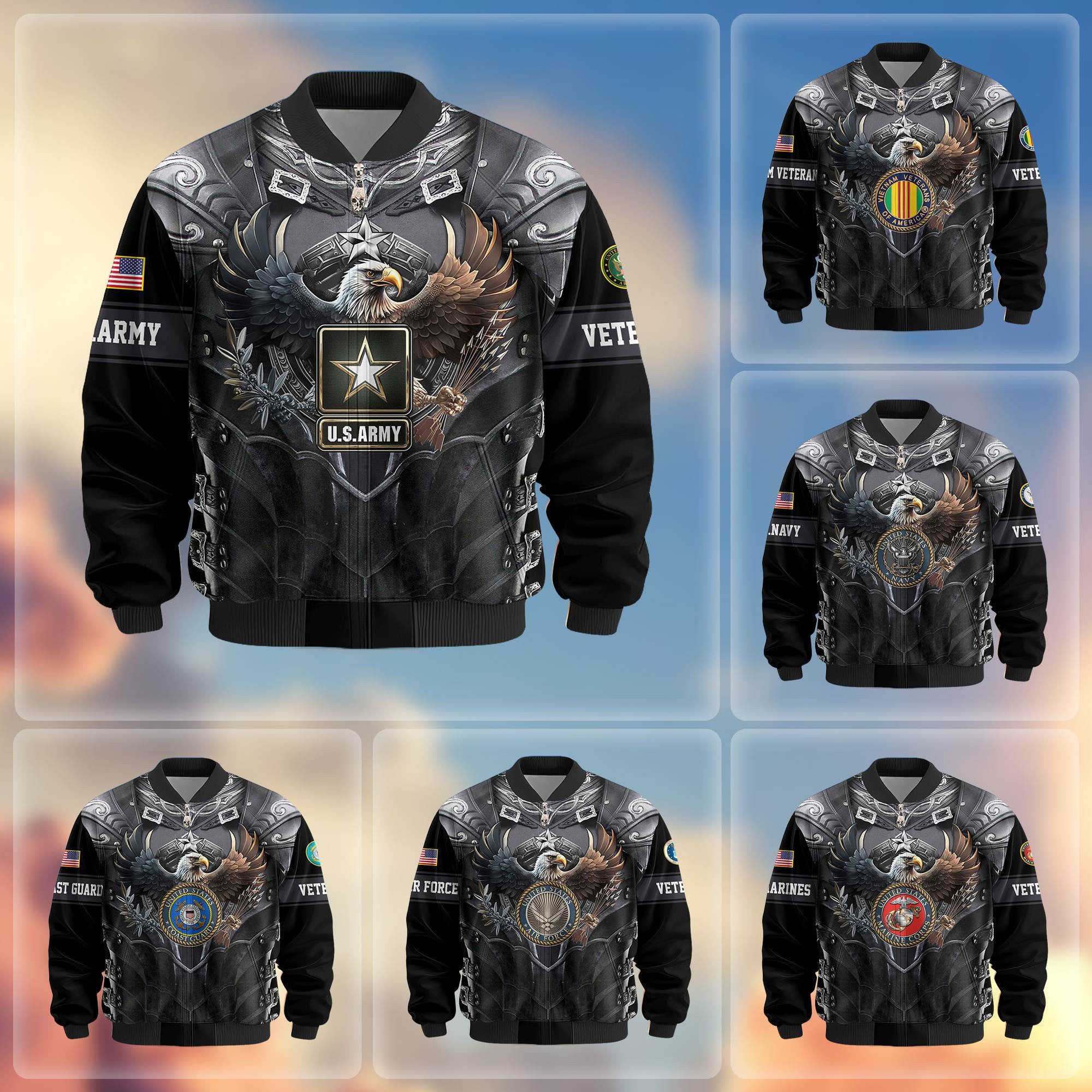Premium US Veterans Bomber Jacket, Gifts For US Veterans, Gifts On Father's Day, Armed Force Day, Independence Day, Veterans Day.