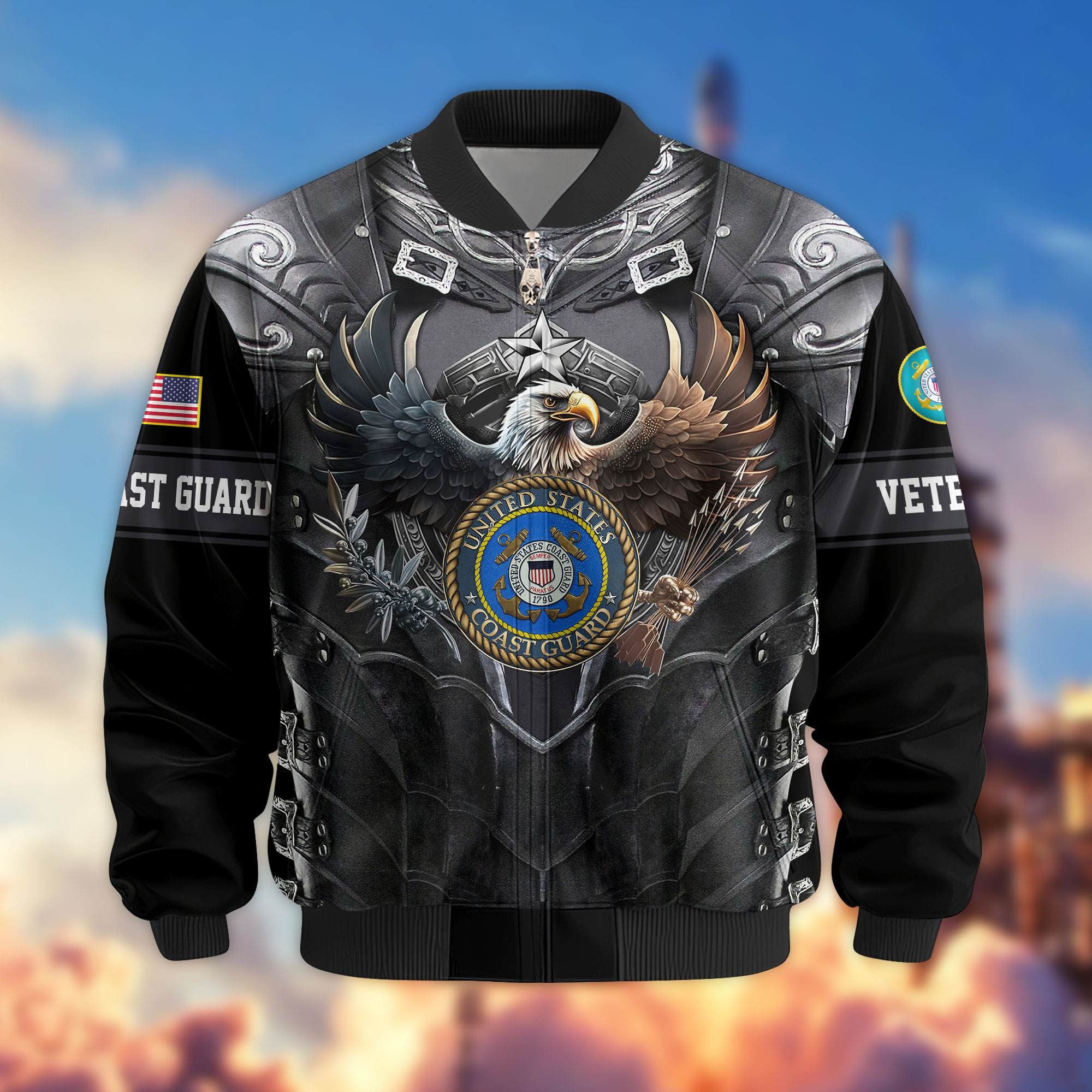 Premium US Veterans Bomber Jacket, Gifts For US Veterans, Gifts On Father's Day, Armed Force Day, Independence Day, Veterans Day.