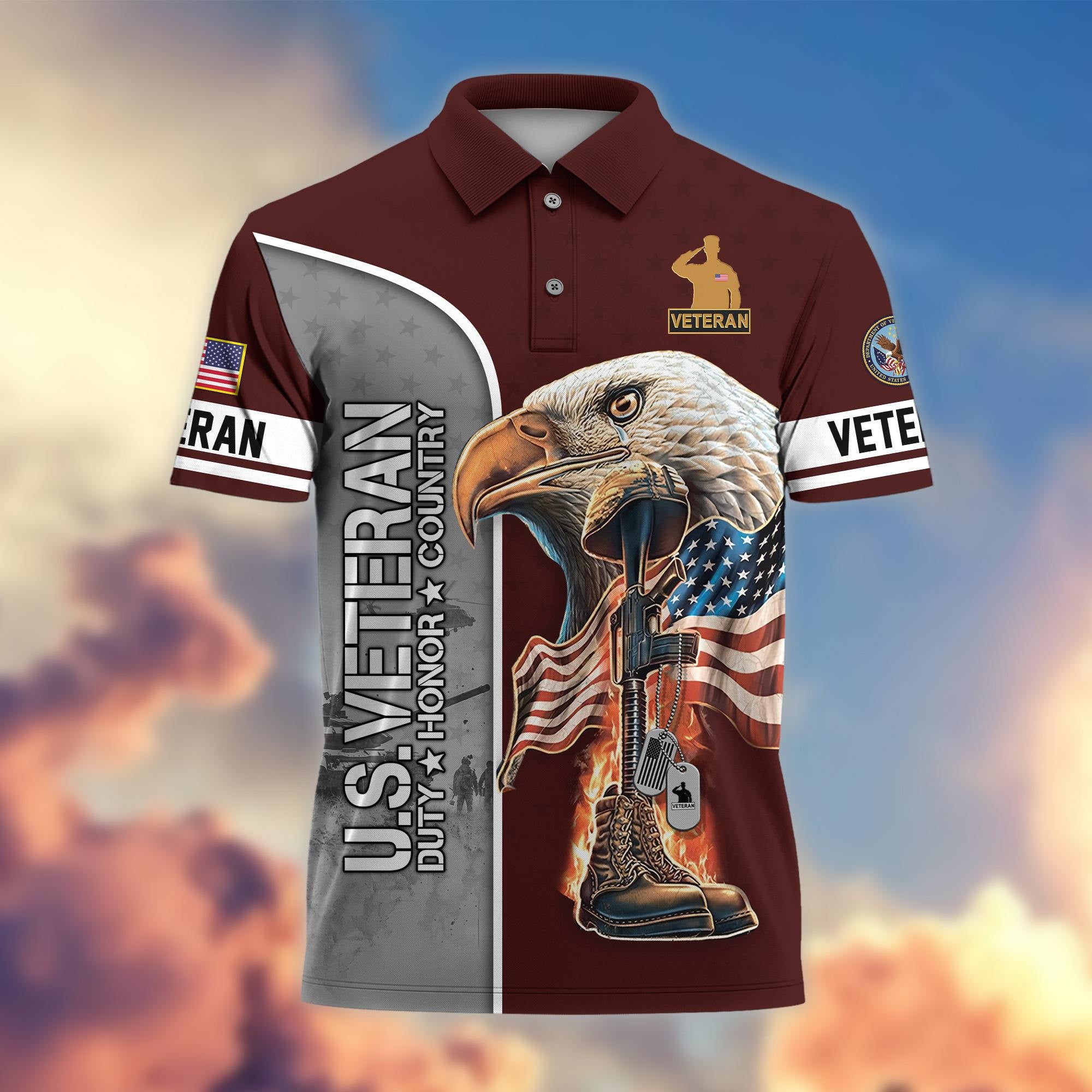 Premium US Veterans Polo Shirt, Gifts For US Veterans, Gifts On Father's Day, Independence Day, Veterans Day.
