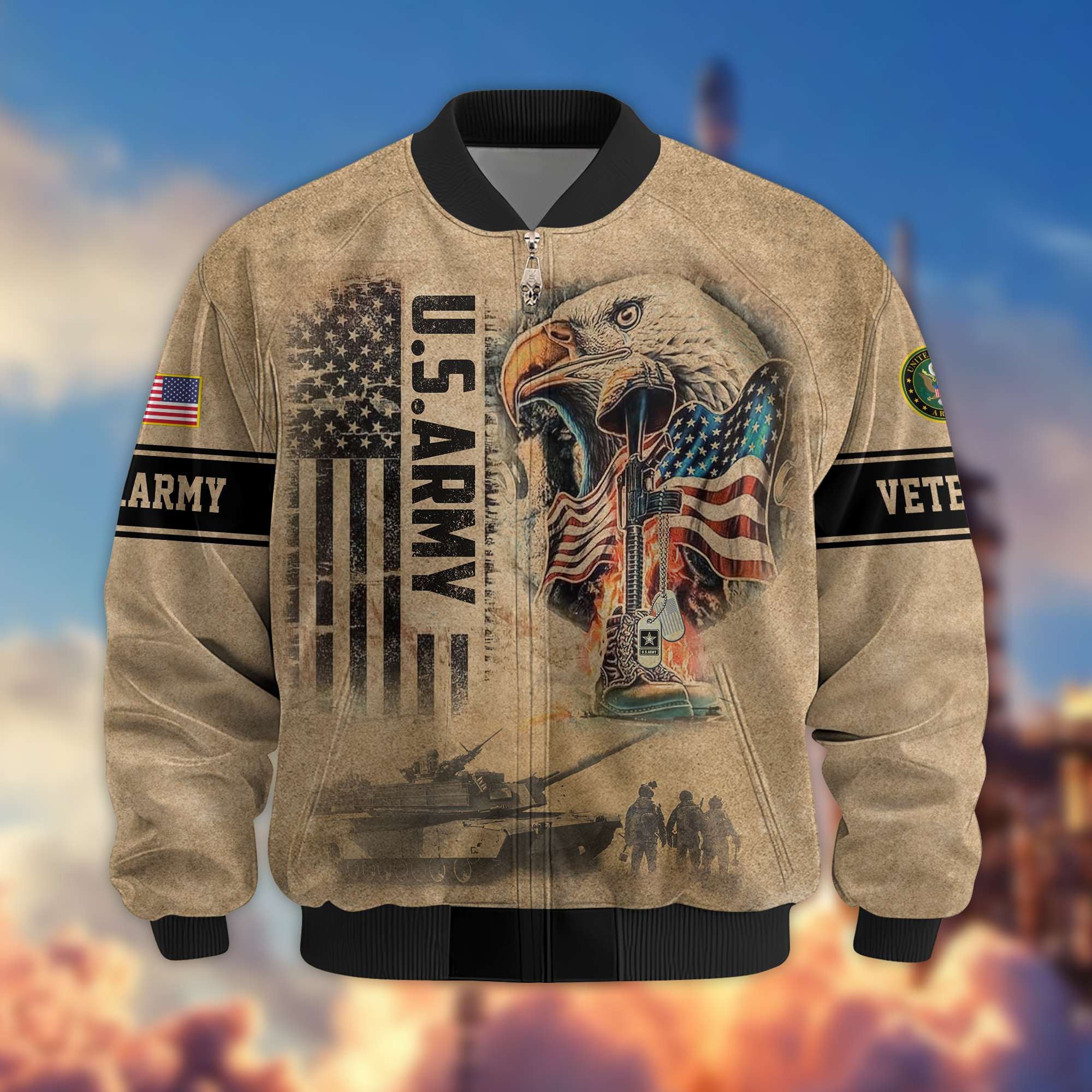 Premium US Veterans Bomer Jackets, Gifts For US Veterans, Gifts On Father's Day, Armed Forces Day, Independence Day, Veterans Day.
