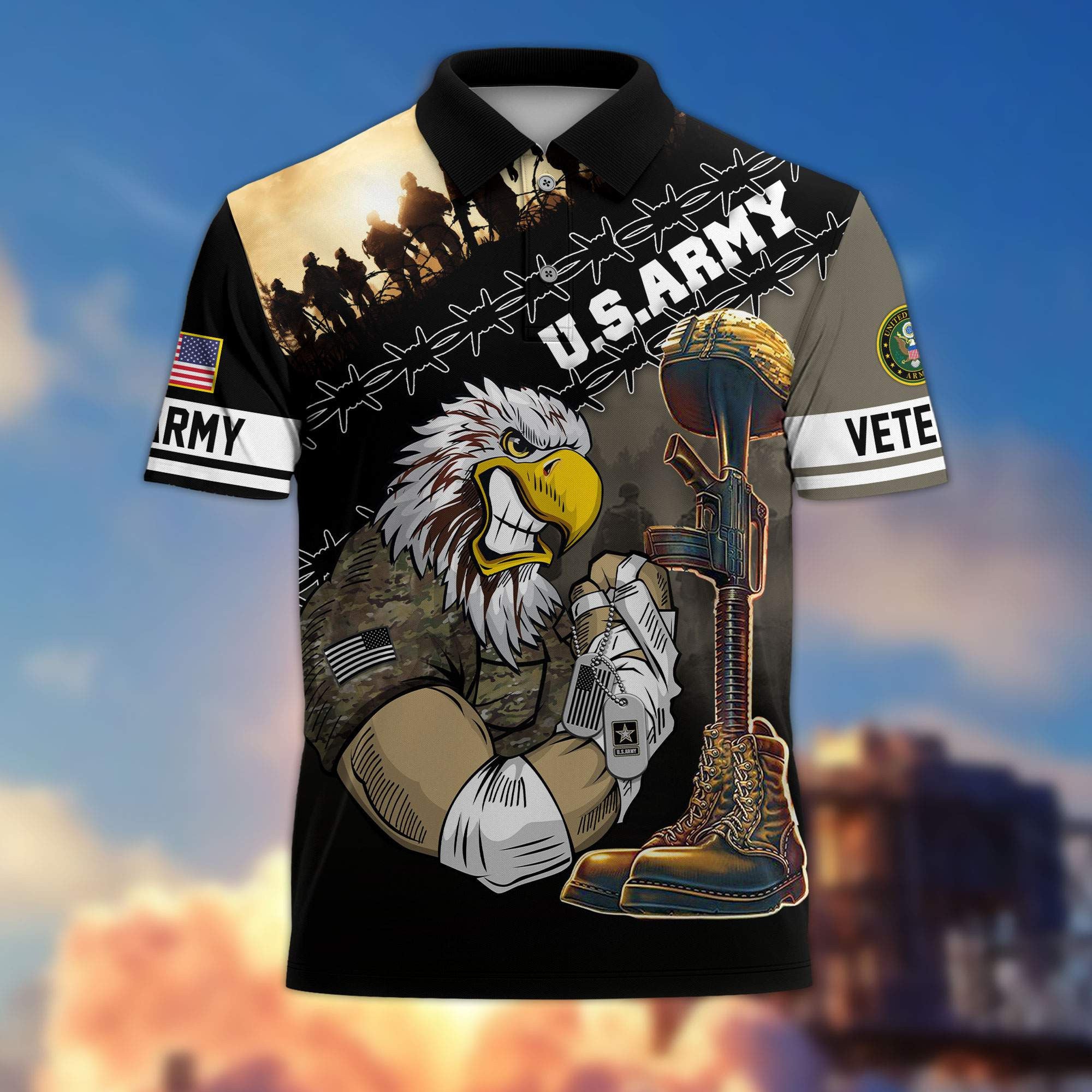 Premium US Veterans Polo Shirt, Gifts For Dad, For Husband, Gifts For US Veterans, Gifts On Father's Day, Independence Day, Veterans Day.