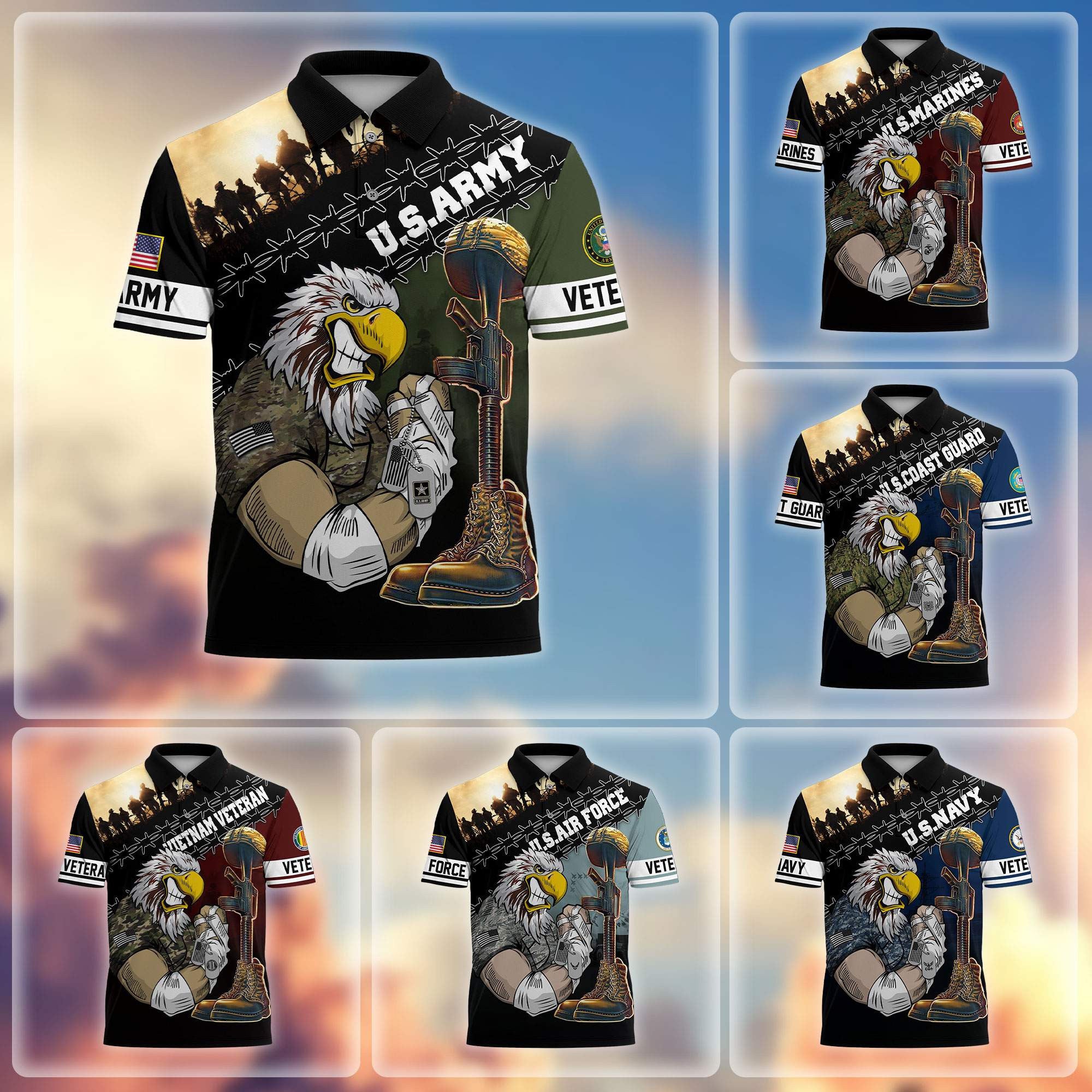 Premium US Veterans Polo Shirt, Gifts For Dad, For Husband, Gifts For US Veterans, Gifts On Father's Day, Independence Day, Veterans Day.