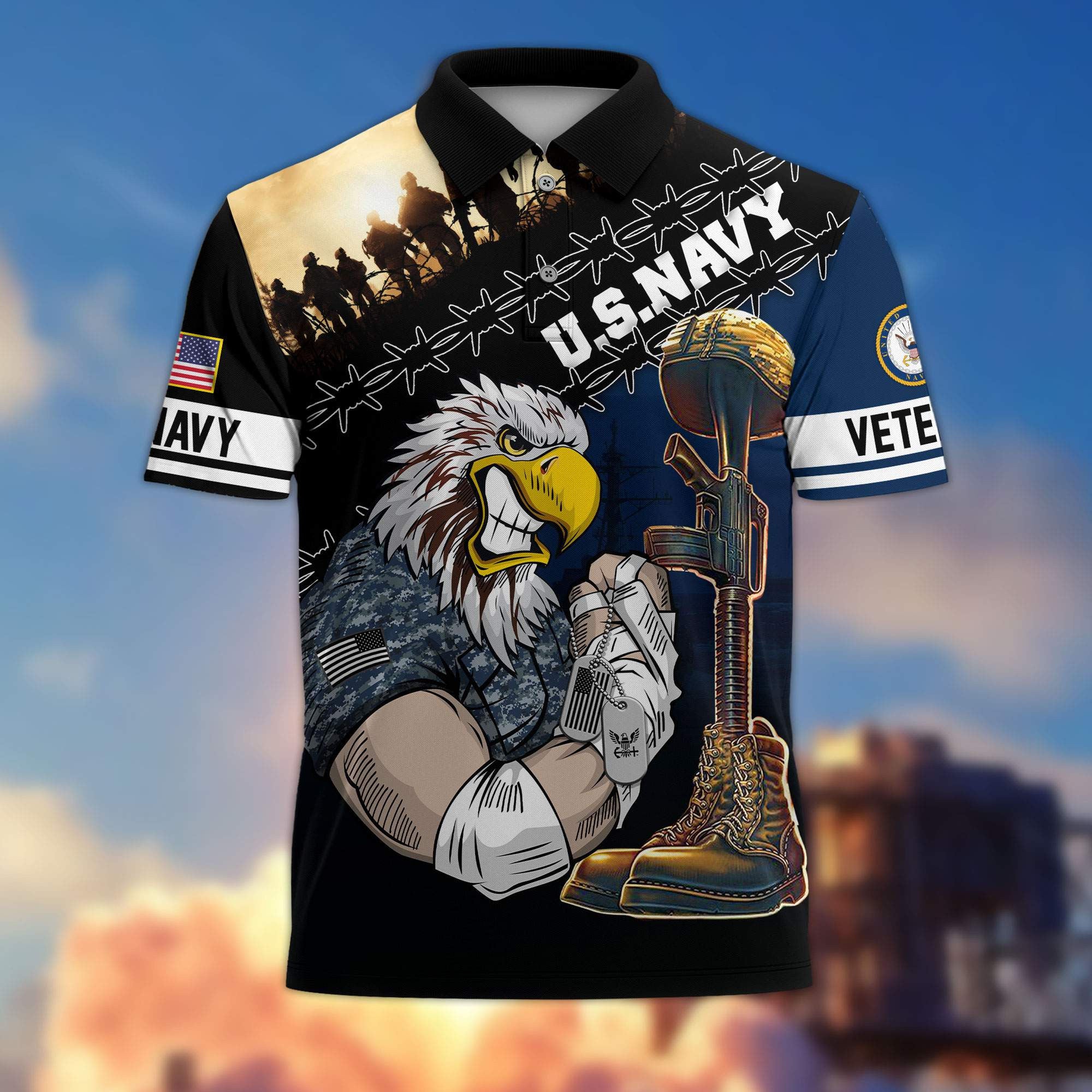 Premium US Veterans Polo Shirt, Gifts For Dad, For Husband, Gifts For US Veterans, Gifts On Father's Day, Independence Day, Veterans Day.
