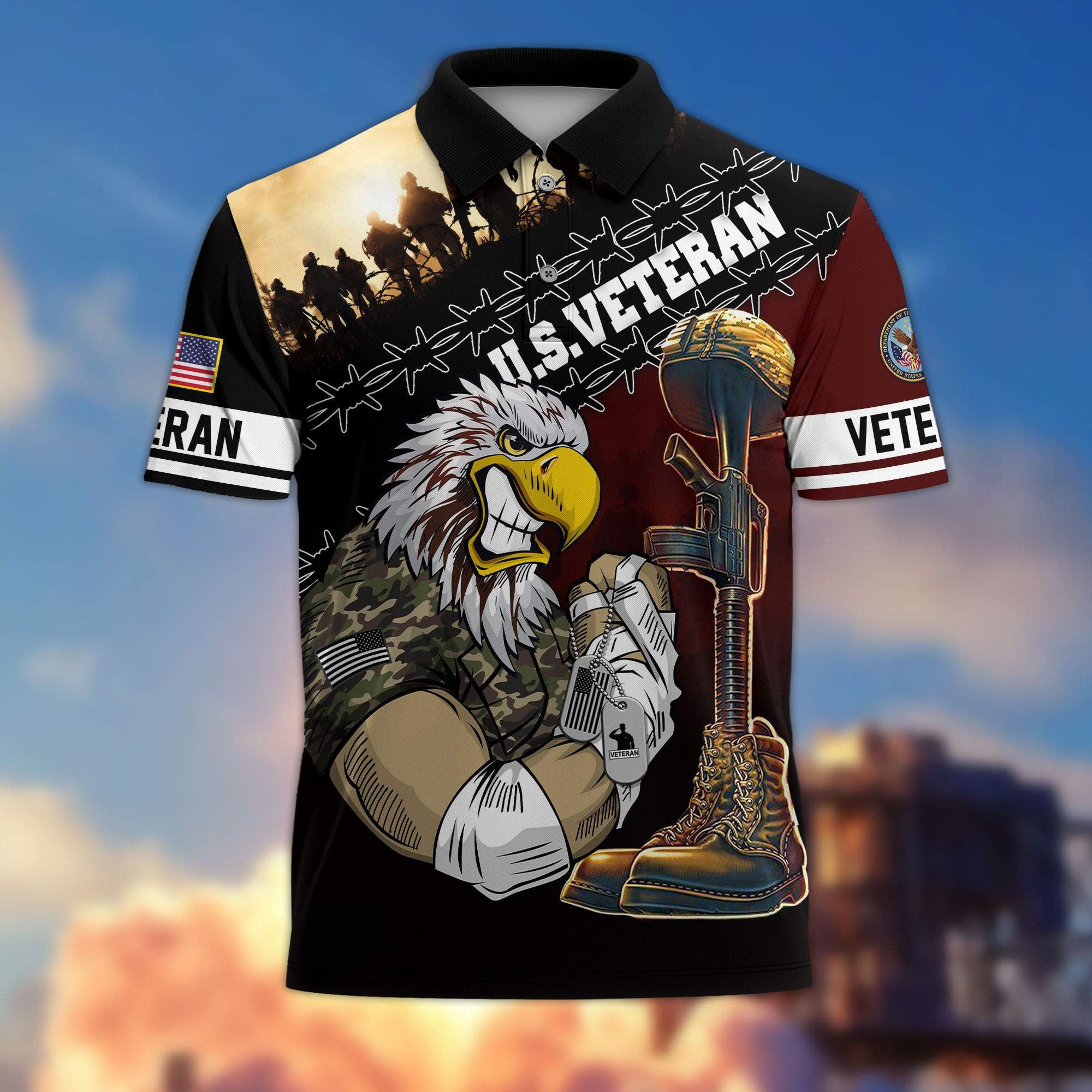 Premium US Veterans Polo Shirt, Gifts For Dad, For Husband, Gifts For US Veterans, Gifts On Father's Day, Independence Day, Veterans Day.