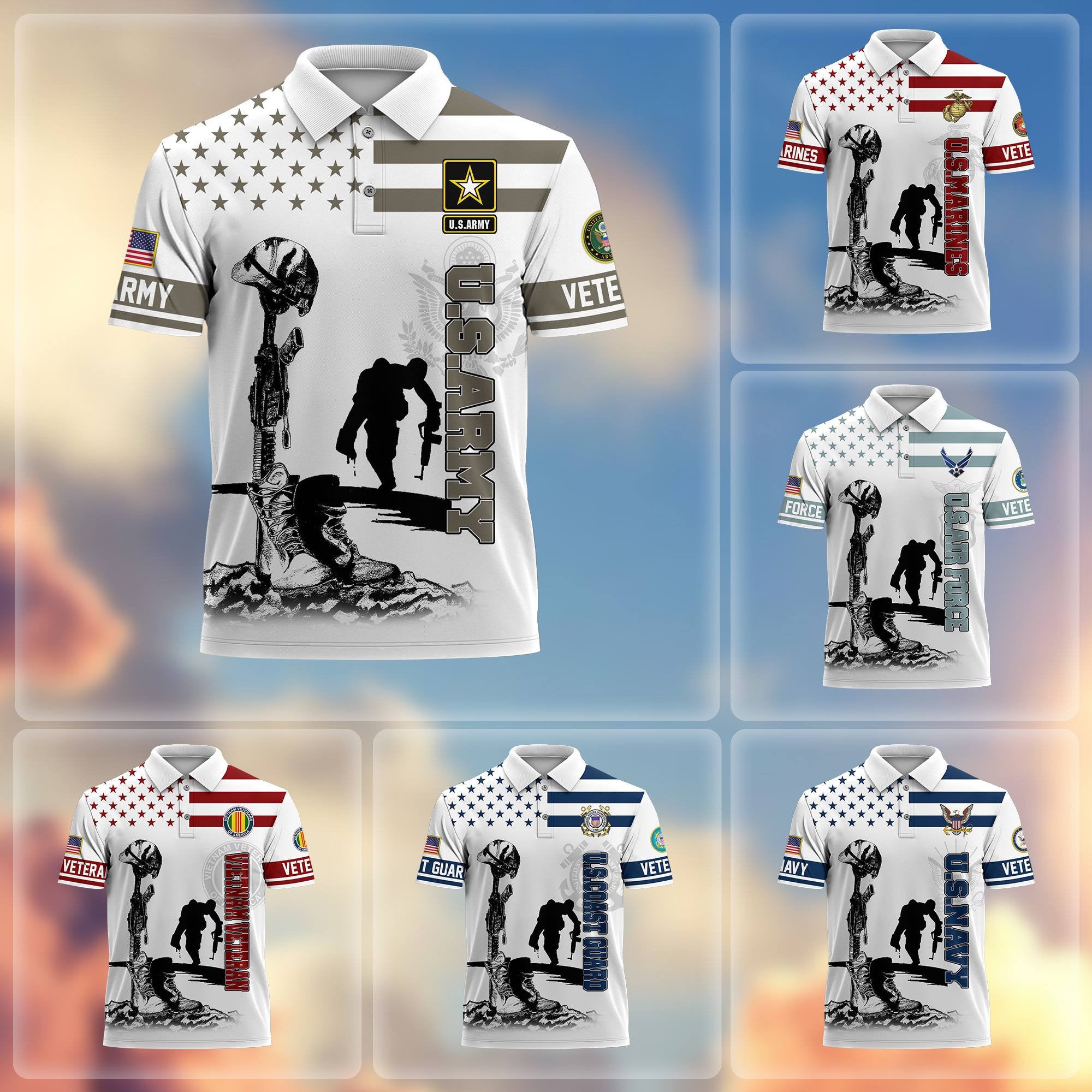 Premium US Veterans Polo Shirt, Gifts For US Veterans, Gifts On Father's Day, Independence Day, Armed Forces Day, Veterans Day.