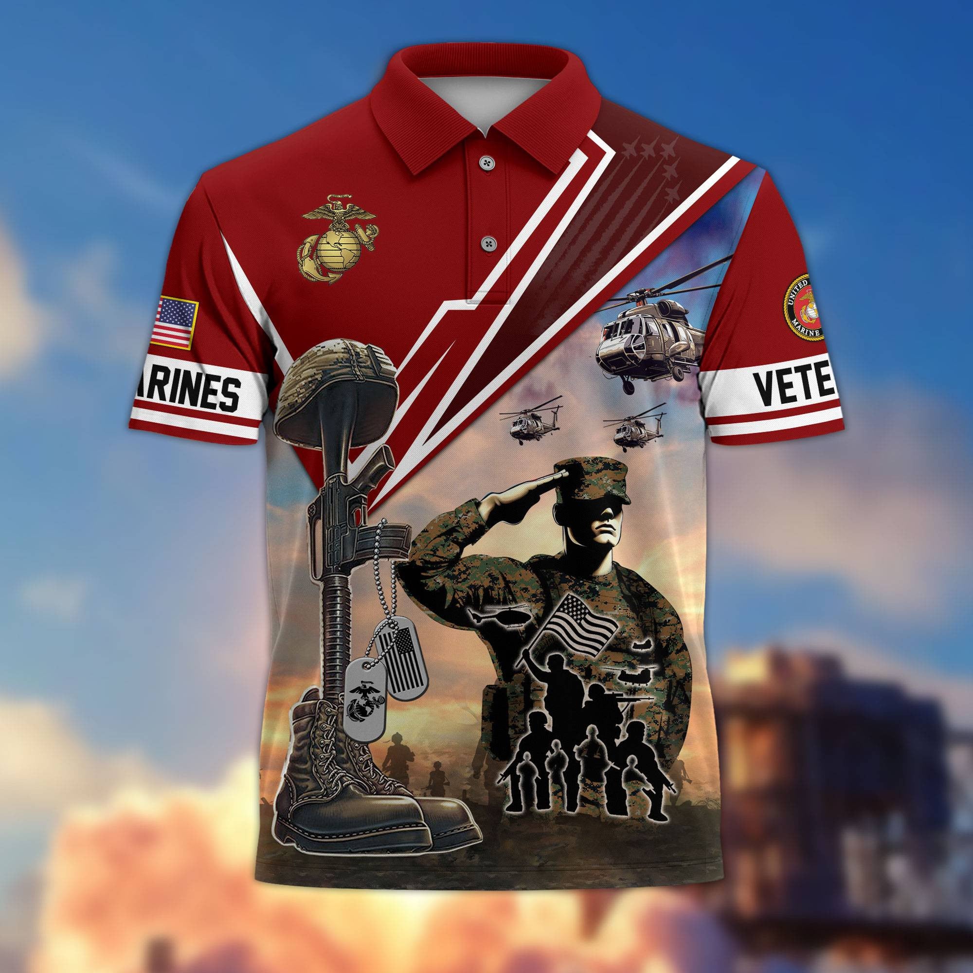Premium US Veterans Polo Shirt, Gifts For US Veterans, Gifts On Father's Day, Independence Day, Armed Forces Day, Veterans Day.