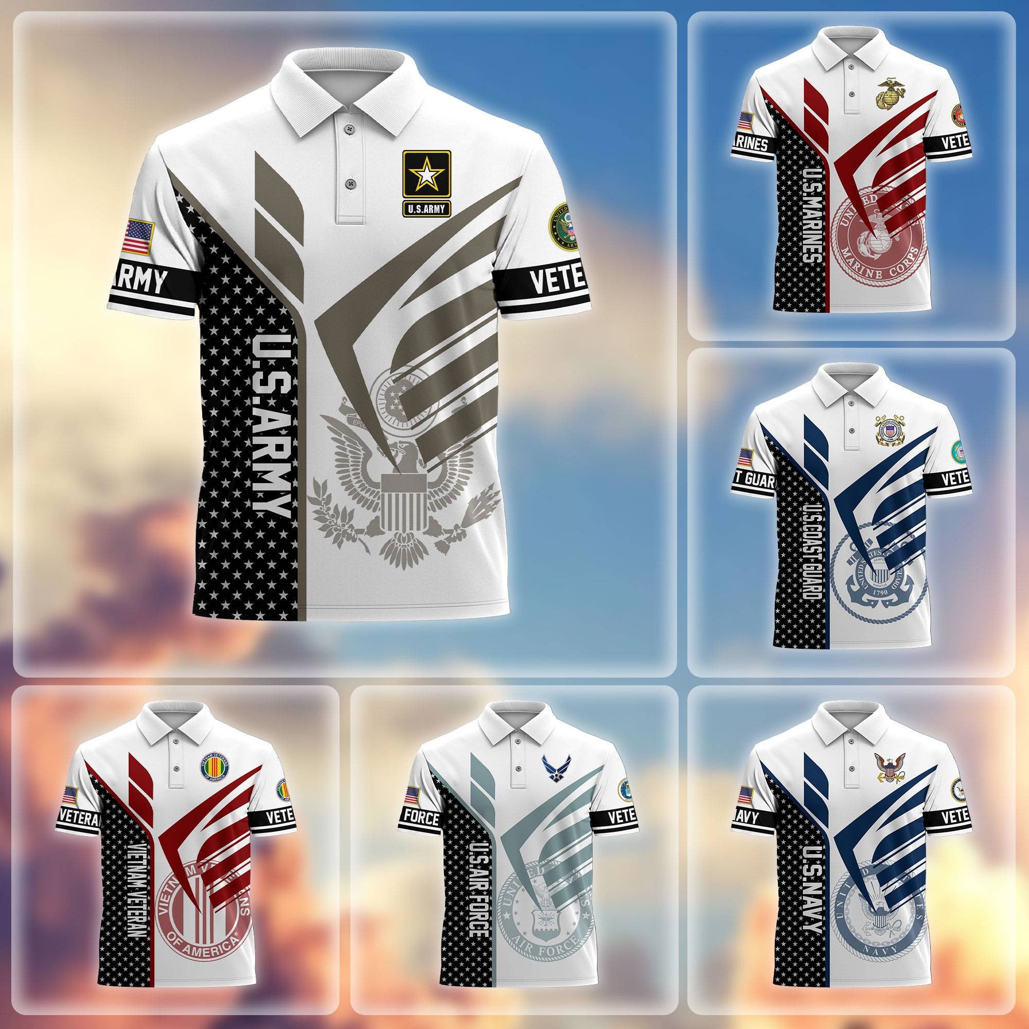 Premium US Veterans Polo Shirt, Gifts For US Veterans, Gifts On Father's Day, Independence Day, Armed Forces Day, Veterans Day.