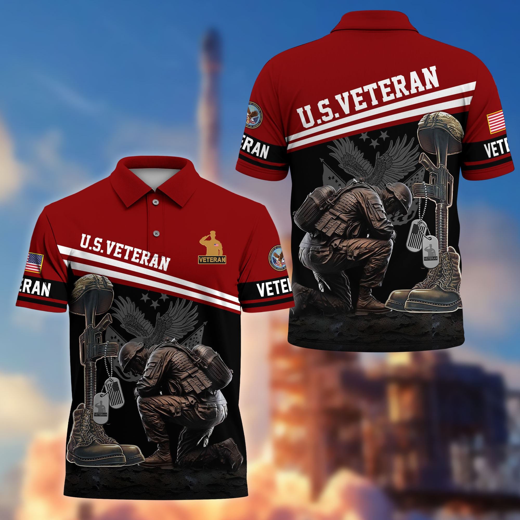Premium US Veterans Polo Shirt, Gifts For US Veterans, Gifts On Father's Day, Independence Day, Armed Forces Day, Veterans Day.