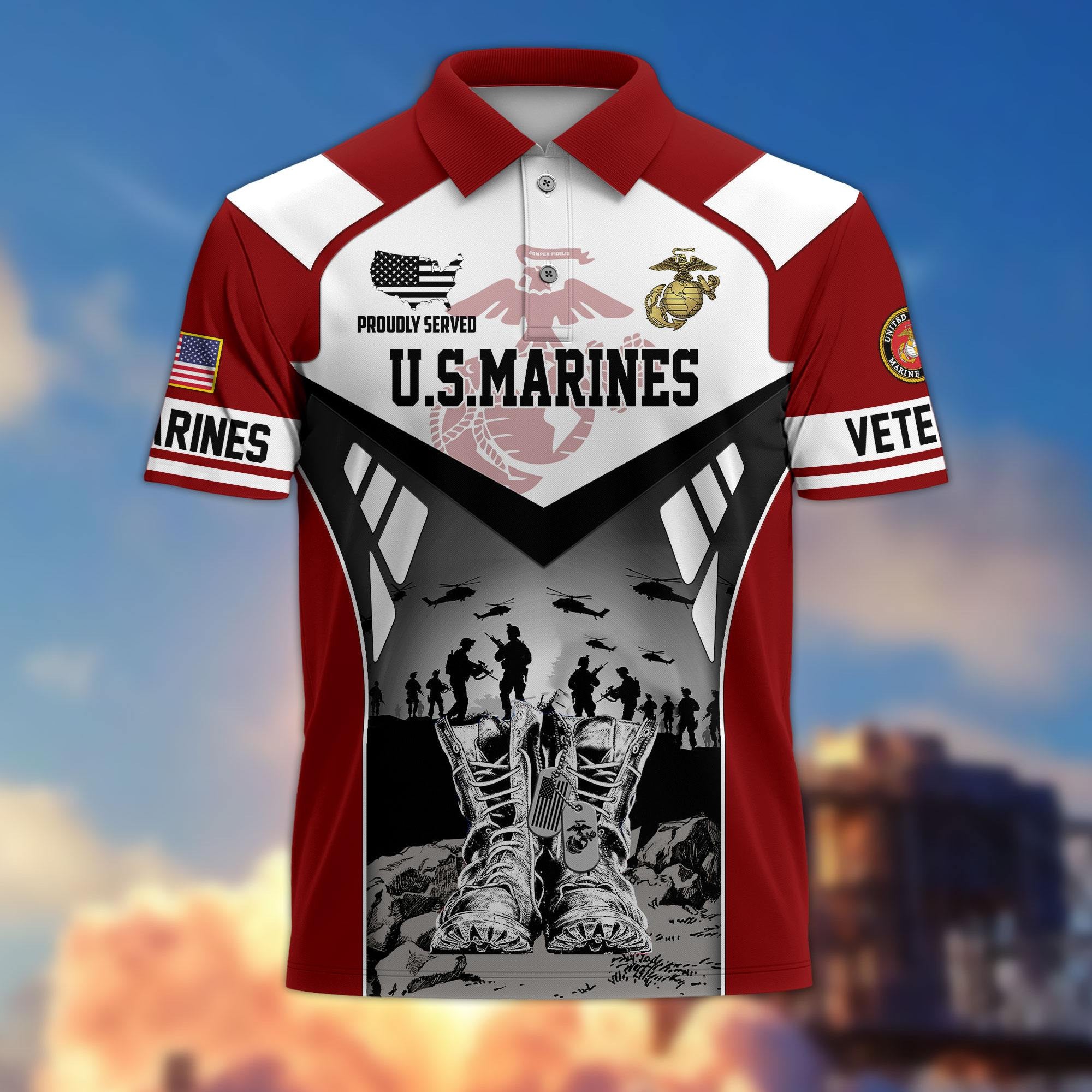Premium US Veterans Polo Shirt, Gifts For US Veterans, Gifts On Father's Day, Independence Day, Armed Forces Day, Veterans Day.