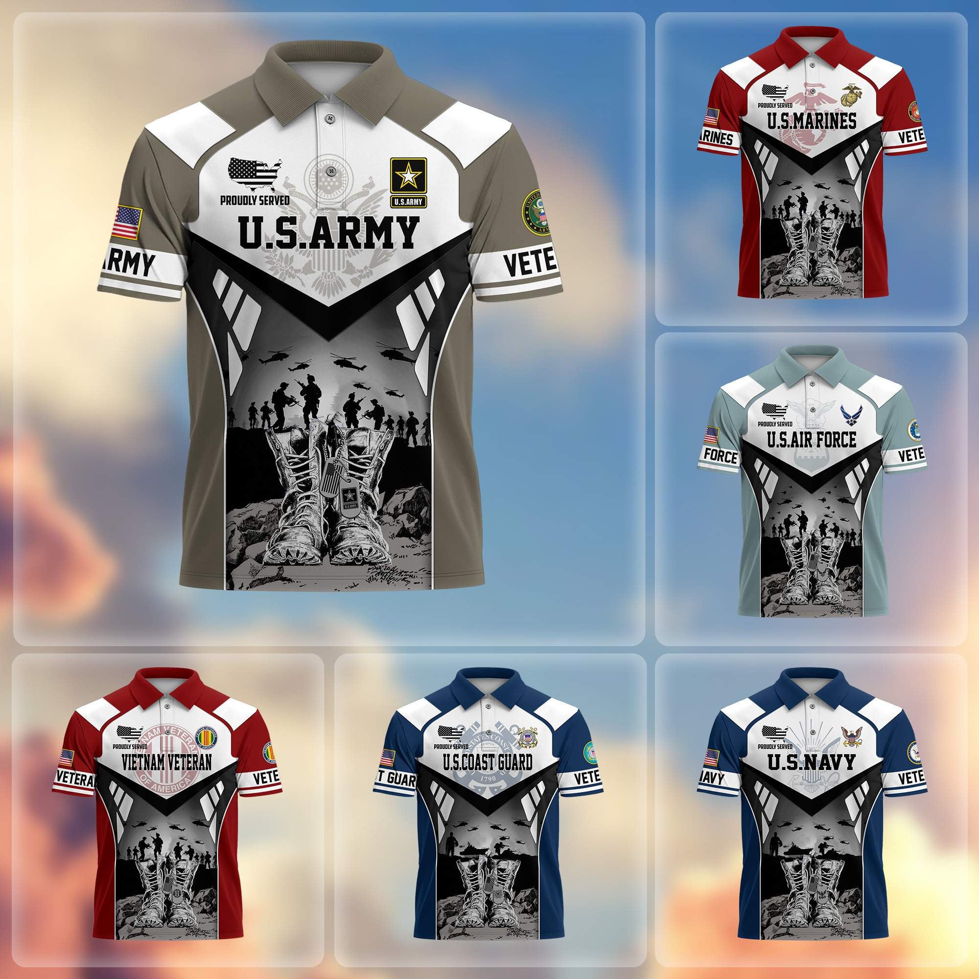 Premium US Veterans Polo Shirt, Gifts For US Veterans, Gifts On Father's Day, Independence Day, Armed Forces Day, Veterans Day.