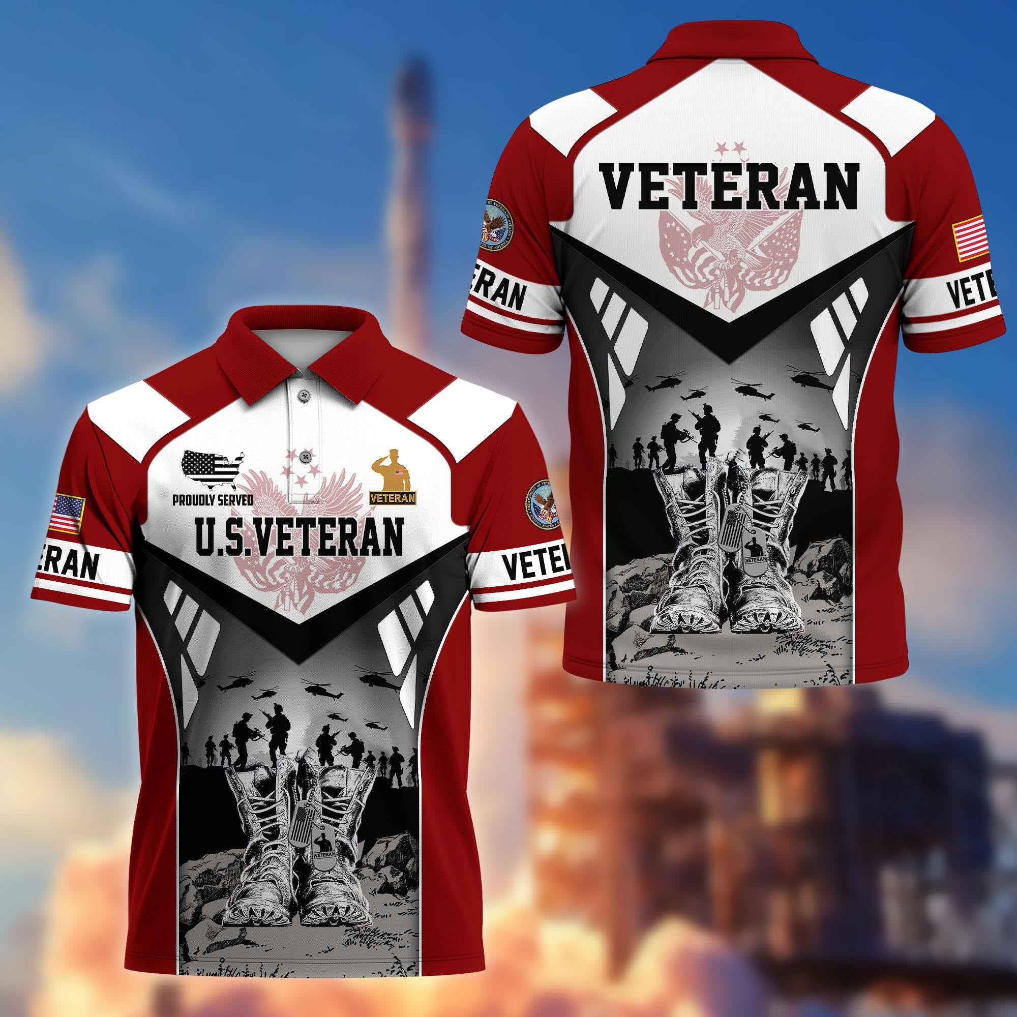 Premium US Veterans Polo Shirt, Gifts For US Veterans, Gifts On Father's Day, Independence Day, Armed Forces Day, Veterans Day.