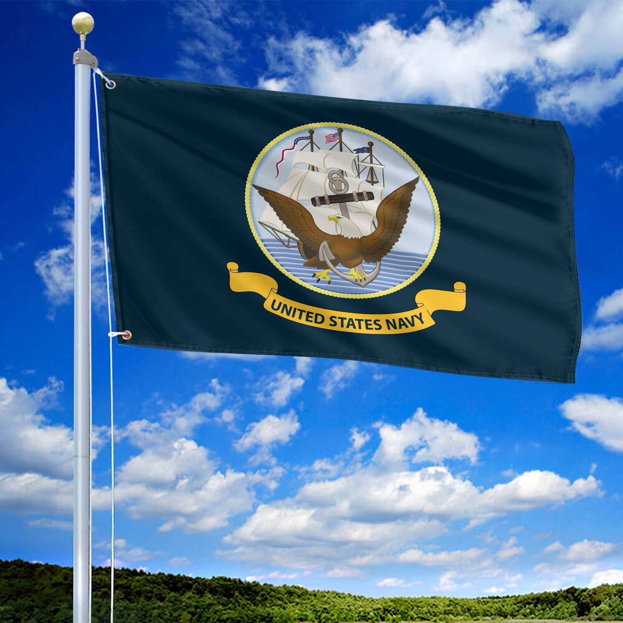 Premium US Navy Grommet Flag, Gift For Navy Veteran, Gifts For Dad, For Husband, Best Gifts On Father's Day, Independence Day, Veterans Day.