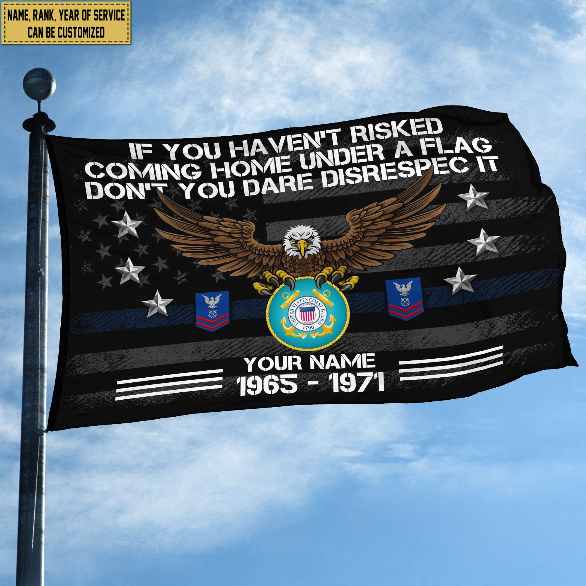 Premium Custom USCG Grommet Flag, Gift For Coast Guard Veteran, Gifts For Dad, For Husband, Best Gifts On Father's Day, Independence Day, Veterans Day.