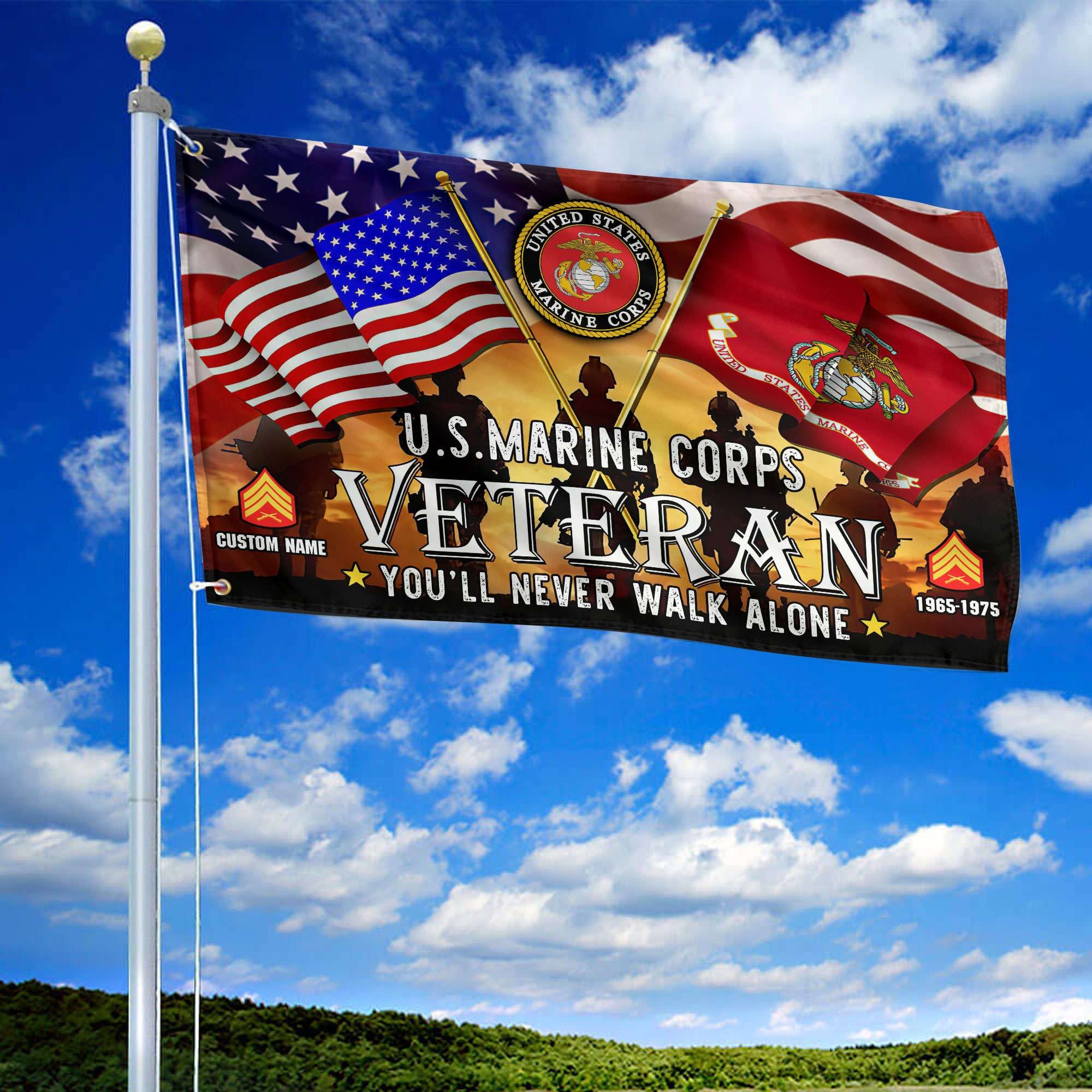 Premium Custom USMC Grommet Flag, Gift For Marine Veteran, Gifts For Dad, For Husband, Best Gifts On Father's Day, Independence Day, Veterans Day.
