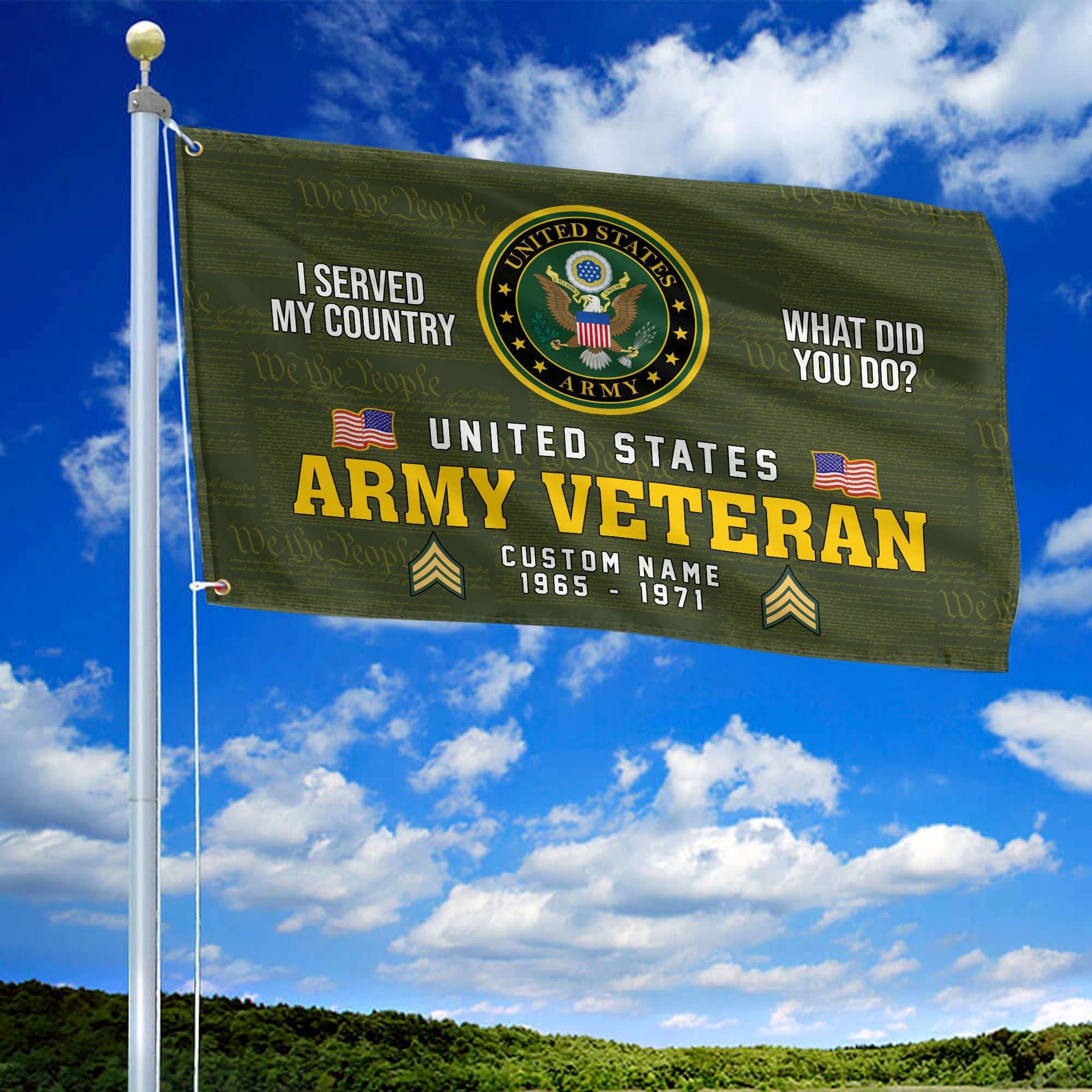 Unique Custom Name, Rank, Year, US Army Grommet Flag, Gift For Army Veteran, Gifts For Dad, For Husband, Best Gifts On Father's Day, Independence Day, Veterans Day.