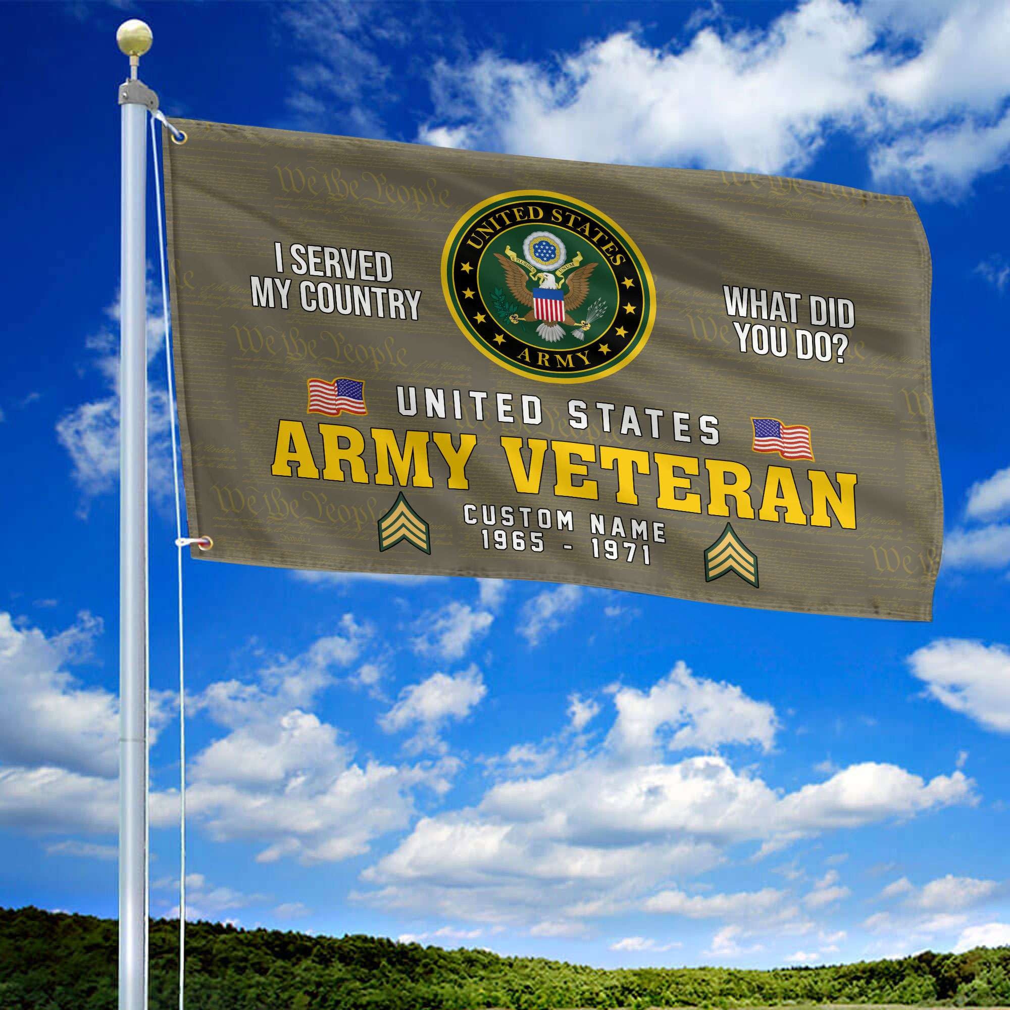 Unique Custom Name, Rank, Year, US Army Grommet Flag, Gift For Army Veteran, Gifts For Dad, For Husband, Best Gifts On Father's Day, Independence Day, Veterans Day.