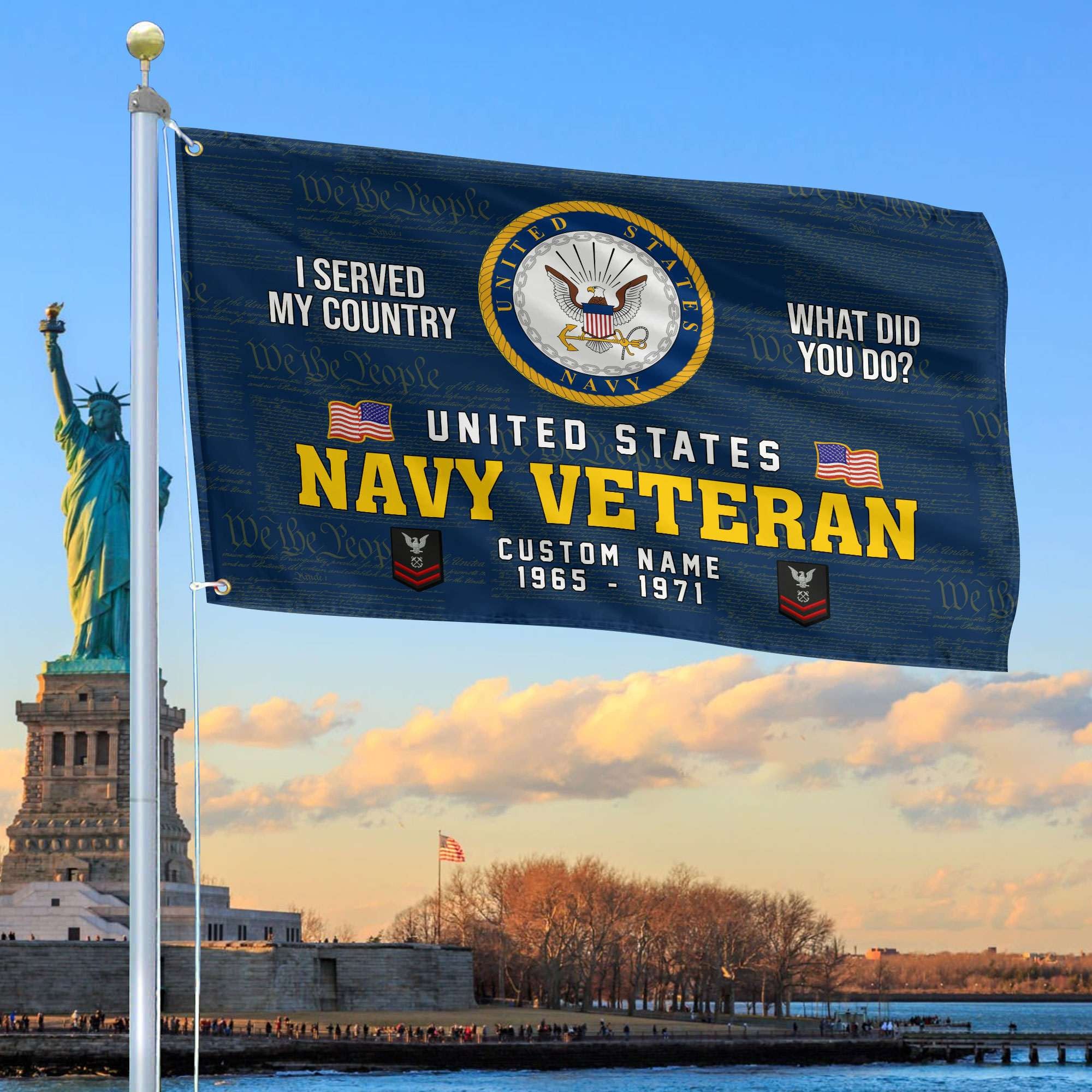 Unique Custom Name, Rank, Year, US Navy Grommet Flag, Gift For Navy Veteran, Gifts For Dad, For Husband, Best Gifts On Father's Day, Independence Day, Veterans Day.