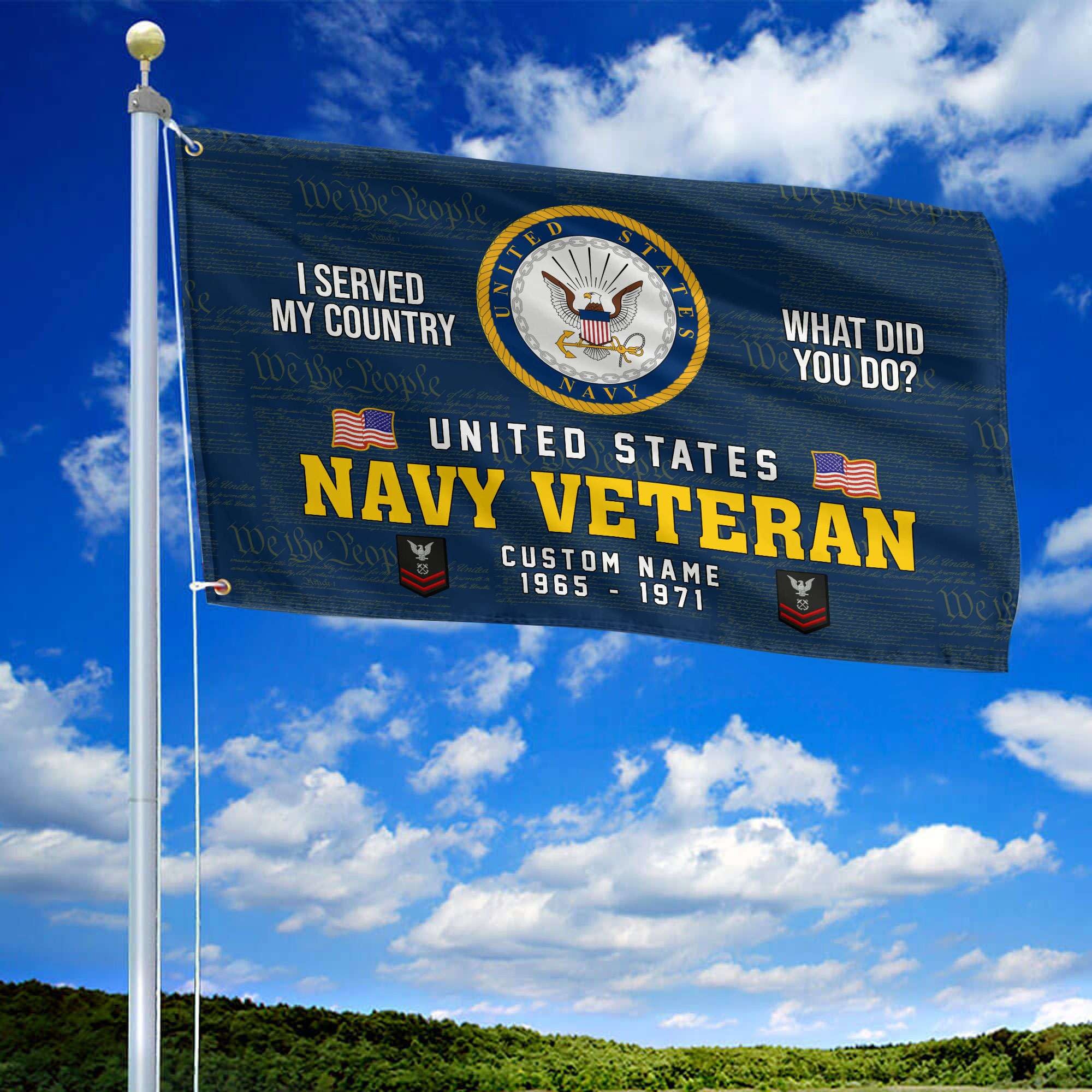 Unique Custom Name, Rank, Year, US Navy Grommet Flag, Gift For Navy Veteran, Gifts For Dad, For Husband, Best Gifts On Father's Day, Independence Day, Veterans Day.