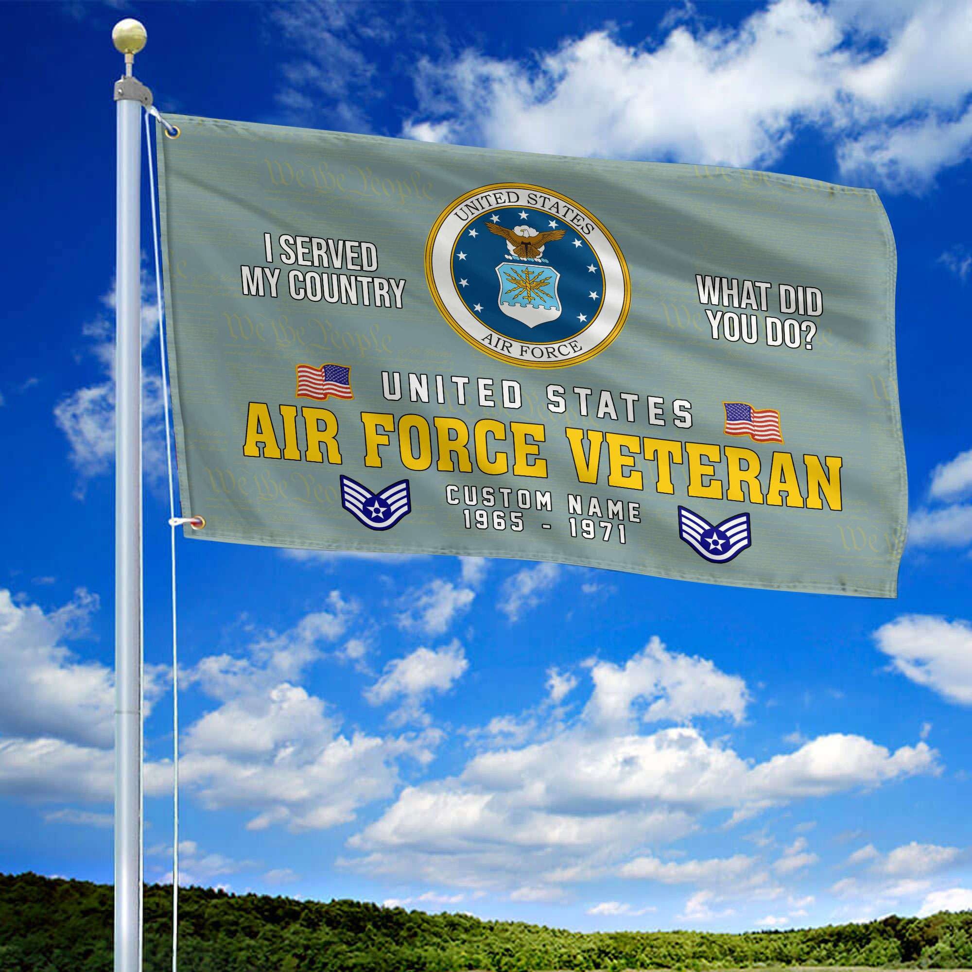 Unique Custom Name, Rank, Year, USAF Grommet Flag, Gift For Air Force Veteran, Gifts For Dad, For Husband, Best Gifts On Father's Day, Independence Day, Veterans Day.
