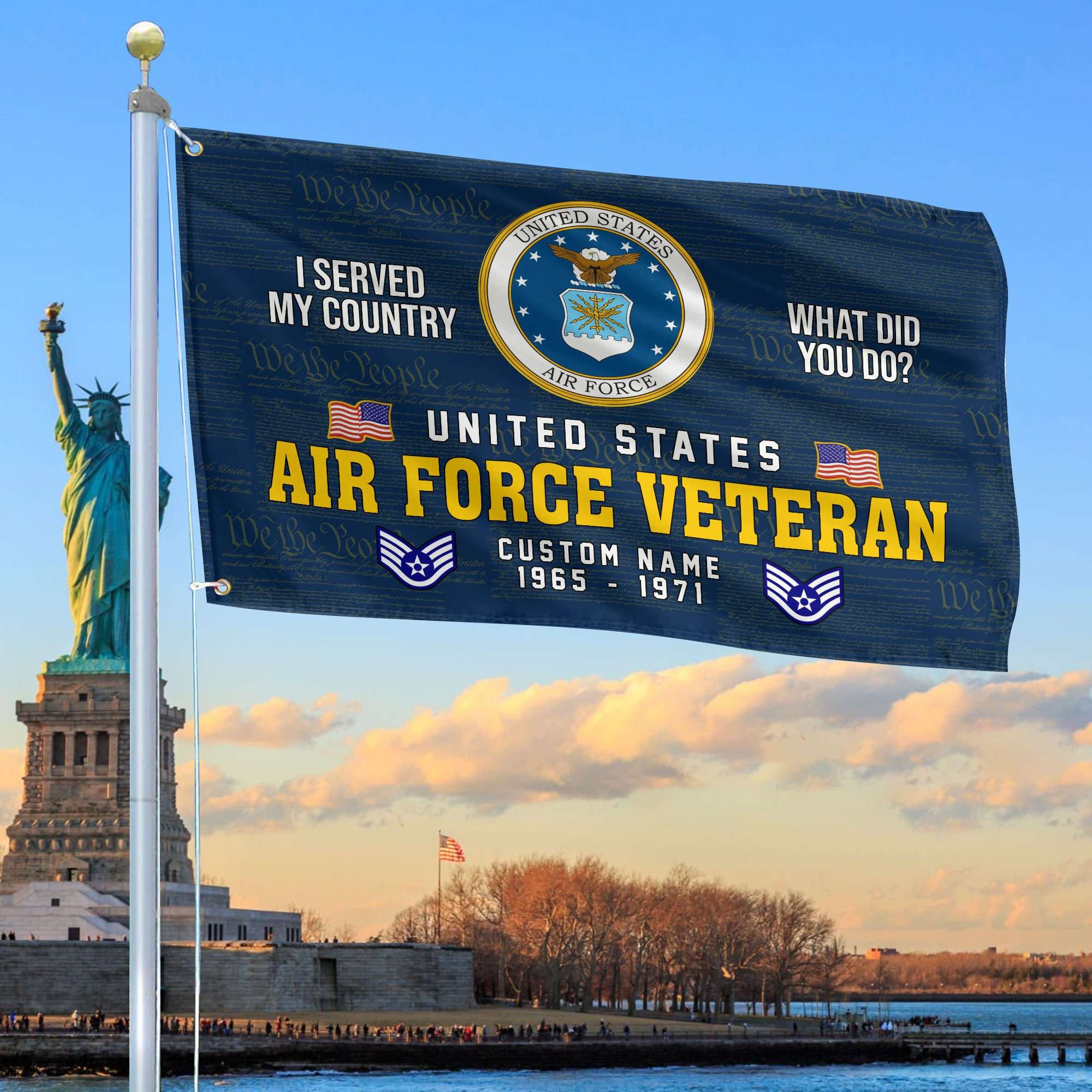 Unique Custom Name, Rank, Year, USAF Grommet Flag, Gift For Air Force Veteran, Gifts For Dad, For Husband, Best Gifts On Father's Day, Independence Day, Veterans Day.