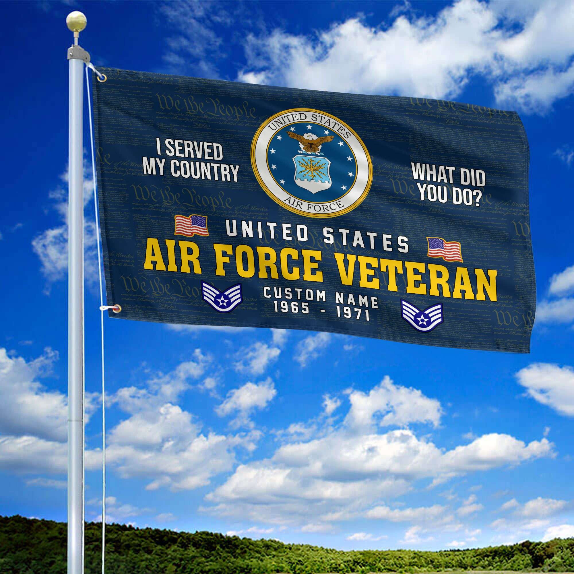 Unique Custom Name, Rank, Year, USAF Grommet Flag, Gift For Air Force Veteran, Gifts For Dad, For Husband, Best Gifts On Father's Day, Independence Day, Veterans Day.