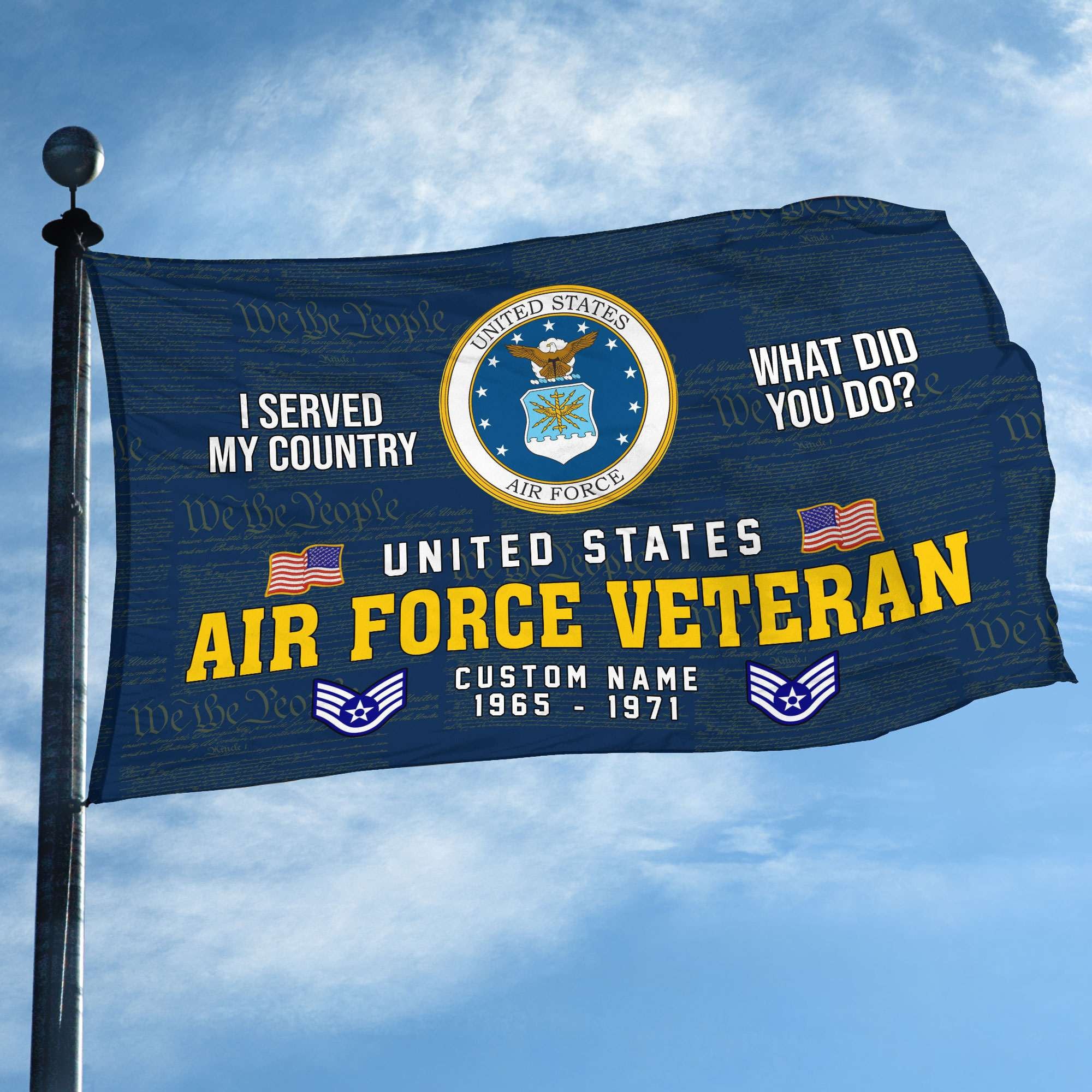 Unique Custom Name, Rank, Year, USAF Grommet Flag, Gift For Air Force Veteran, Gifts For Dad, For Husband, Best Gifts On Father's Day, Independence Day, Veterans Day.