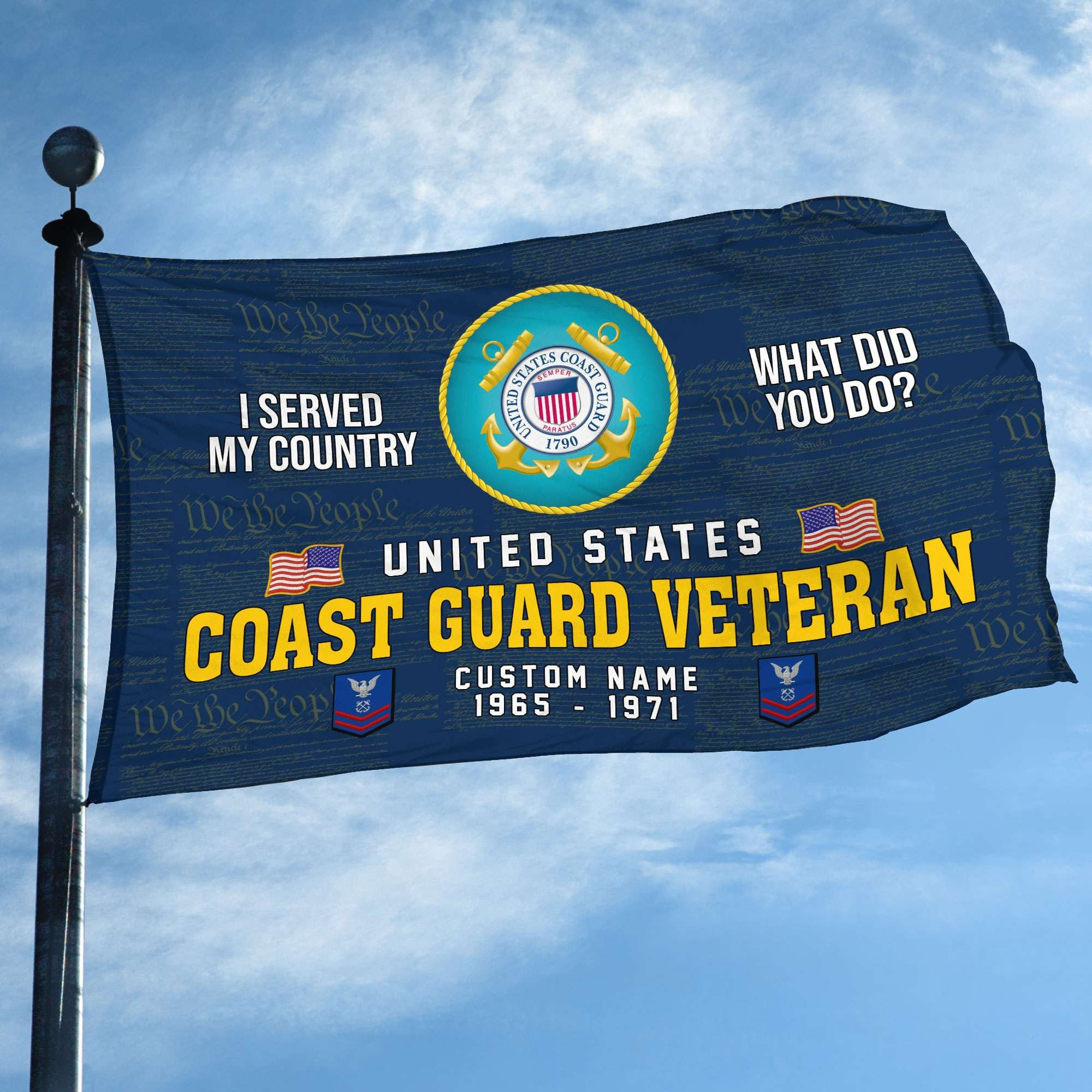 Unique Custom Name, Rank, Year, USCG Grommet Flag, Gift For Coast Guard Veteran, Gifts For Dad, For Husband, Best Gifts On Father's Day, Independence Day, Veterans Day.