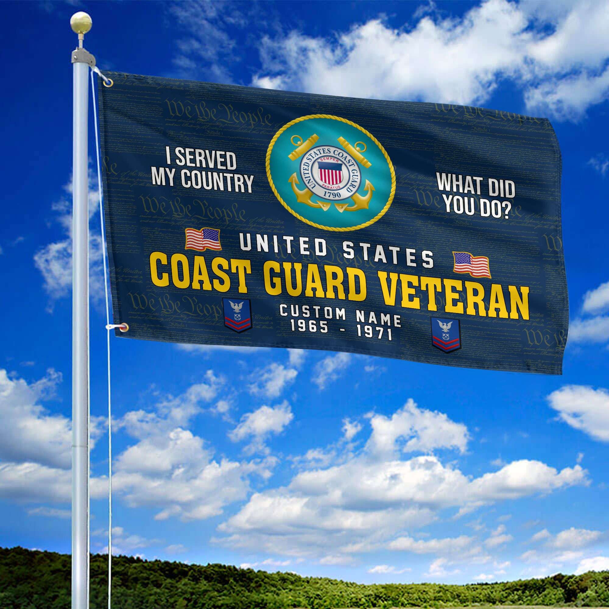 Unique Custom Name, Rank, Year, USCG Grommet Flag, Gift For Coast Guard Veteran, Gifts For Dad, For Husband, Best Gifts On Father's Day, Independence Day, Veterans Day.