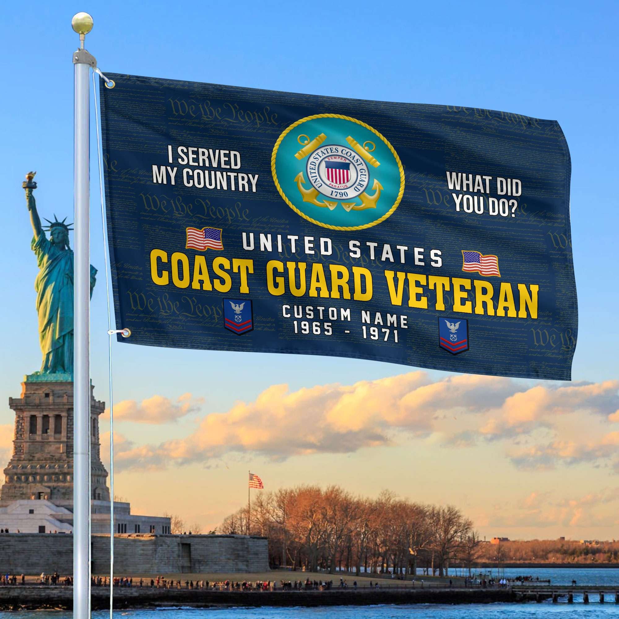 Unique Custom Name, Rank, Year, USCG Grommet Flag, Gift For Coast Guard Veteran, Gifts For Dad, For Husband, Best Gifts On Father's Day, Independence Day, Veterans Day.