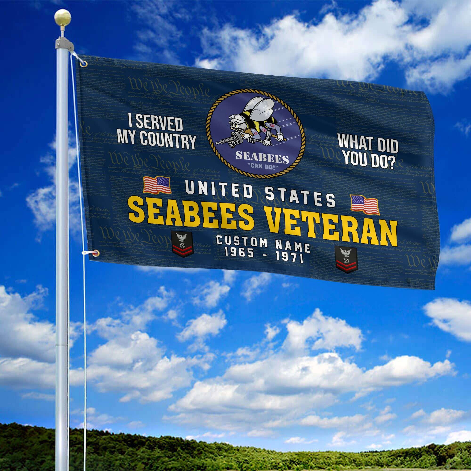 Unique Custom Name, Rank, Year, US Seabees Grommet Flag, Gift For Seabees Veteran, Gifts For Dad, For Husband, Best Gifts On Father's Day, Independence Day, Veterans Day.