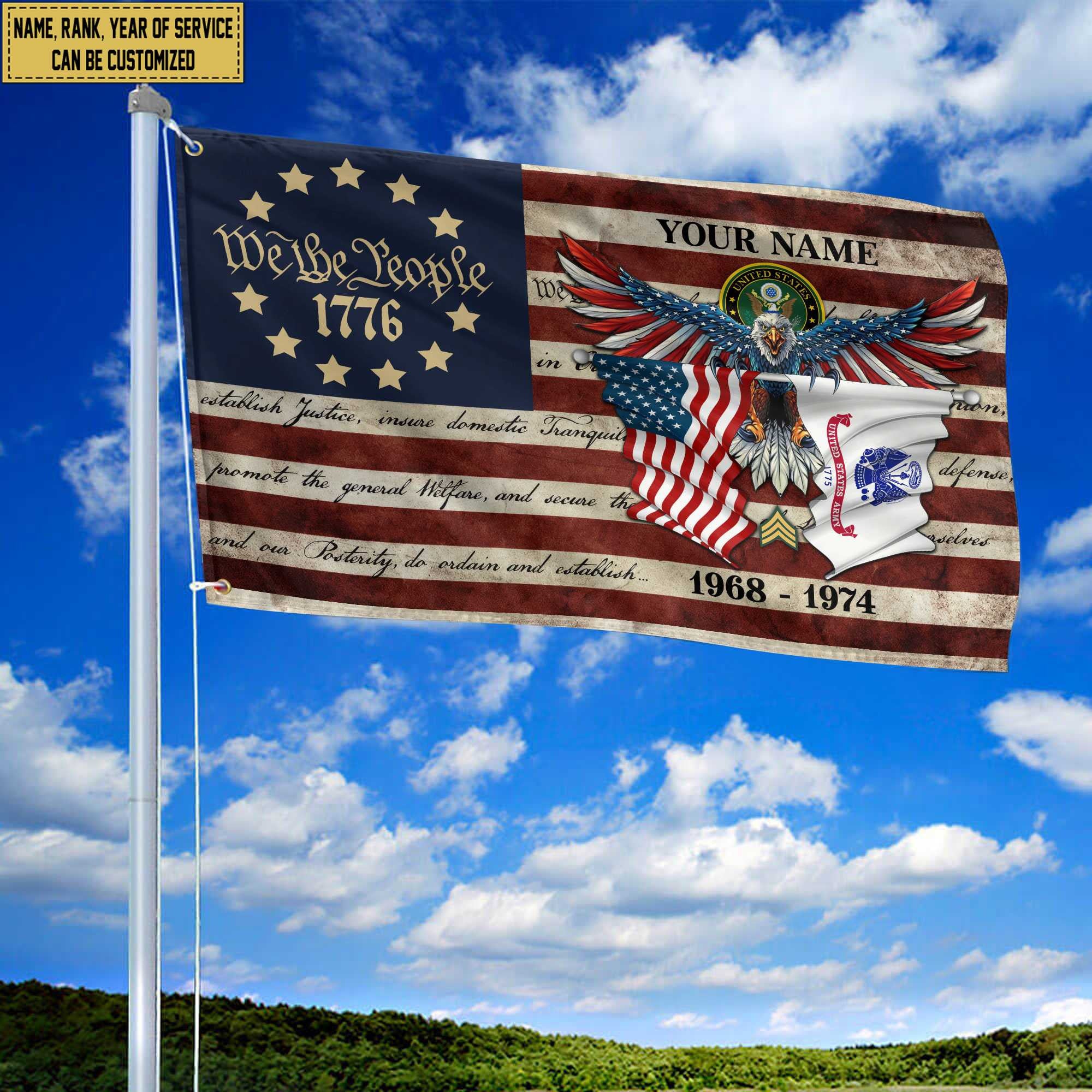 Premium Custom US Army Grommet Flag, Gift For Army Veteran, Best Gifts On Father's Day, Memorial Day, Independence Day, Veterans Day.